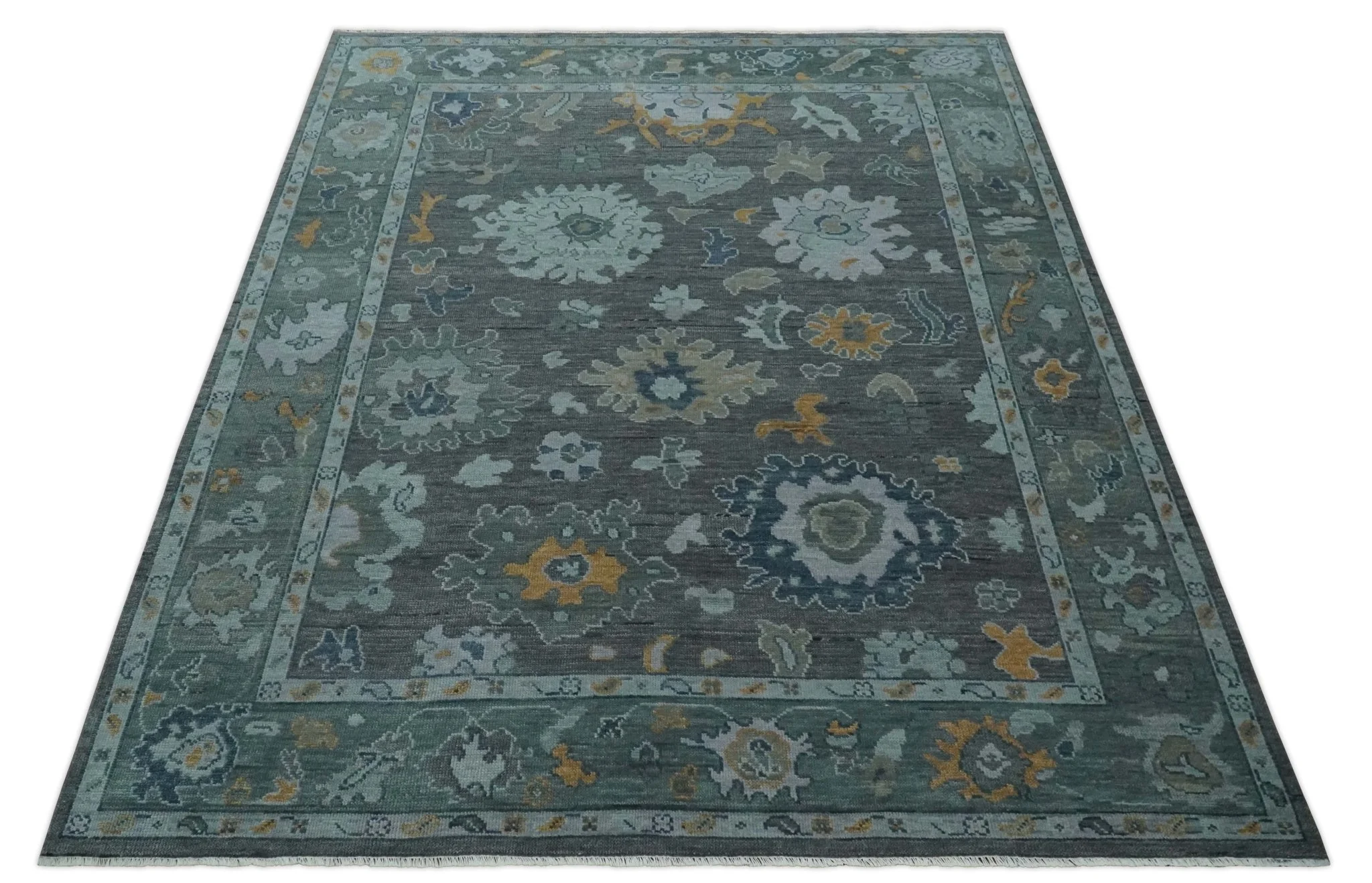 Custom Made Charcoal, Gray and Silver Antique look Traditional Oushak wool Area Rug - Image 10