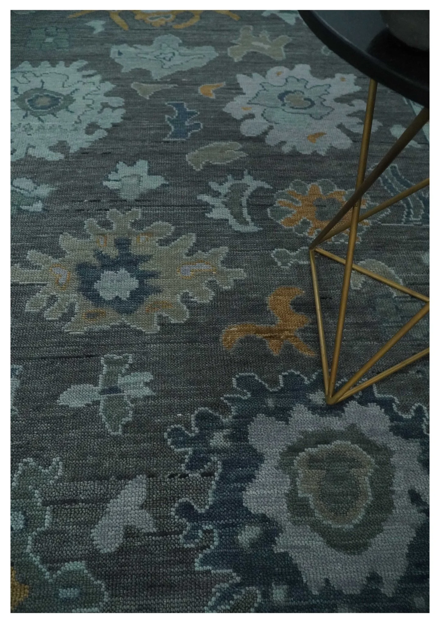 Custom Made Charcoal, Gray and Silver Antique look Traditional Oushak wool Area Rug - Image 2