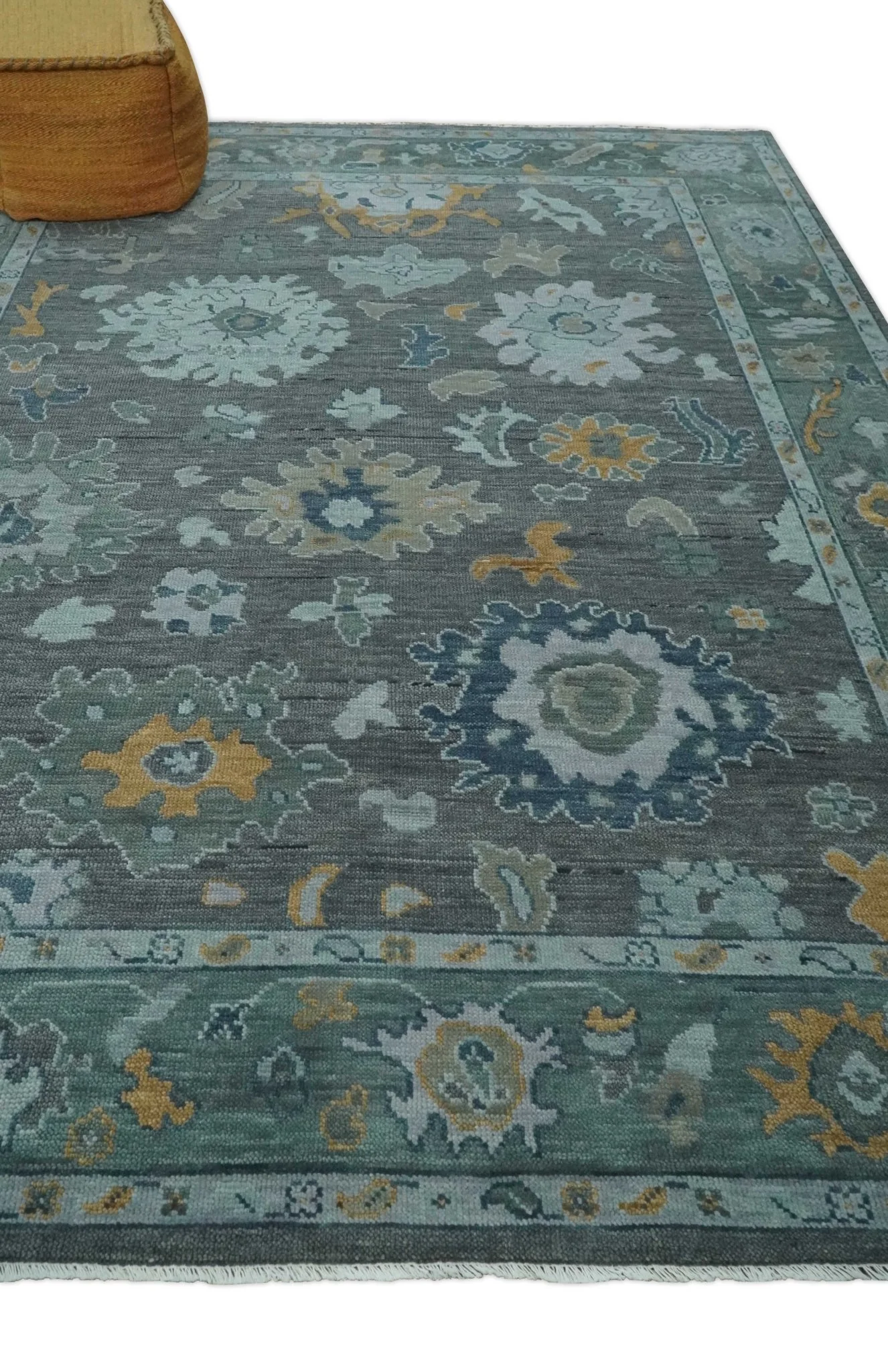 Custom Made Charcoal, Gray and Silver Antique look Traditional Oushak wool Area Rug - Image 3