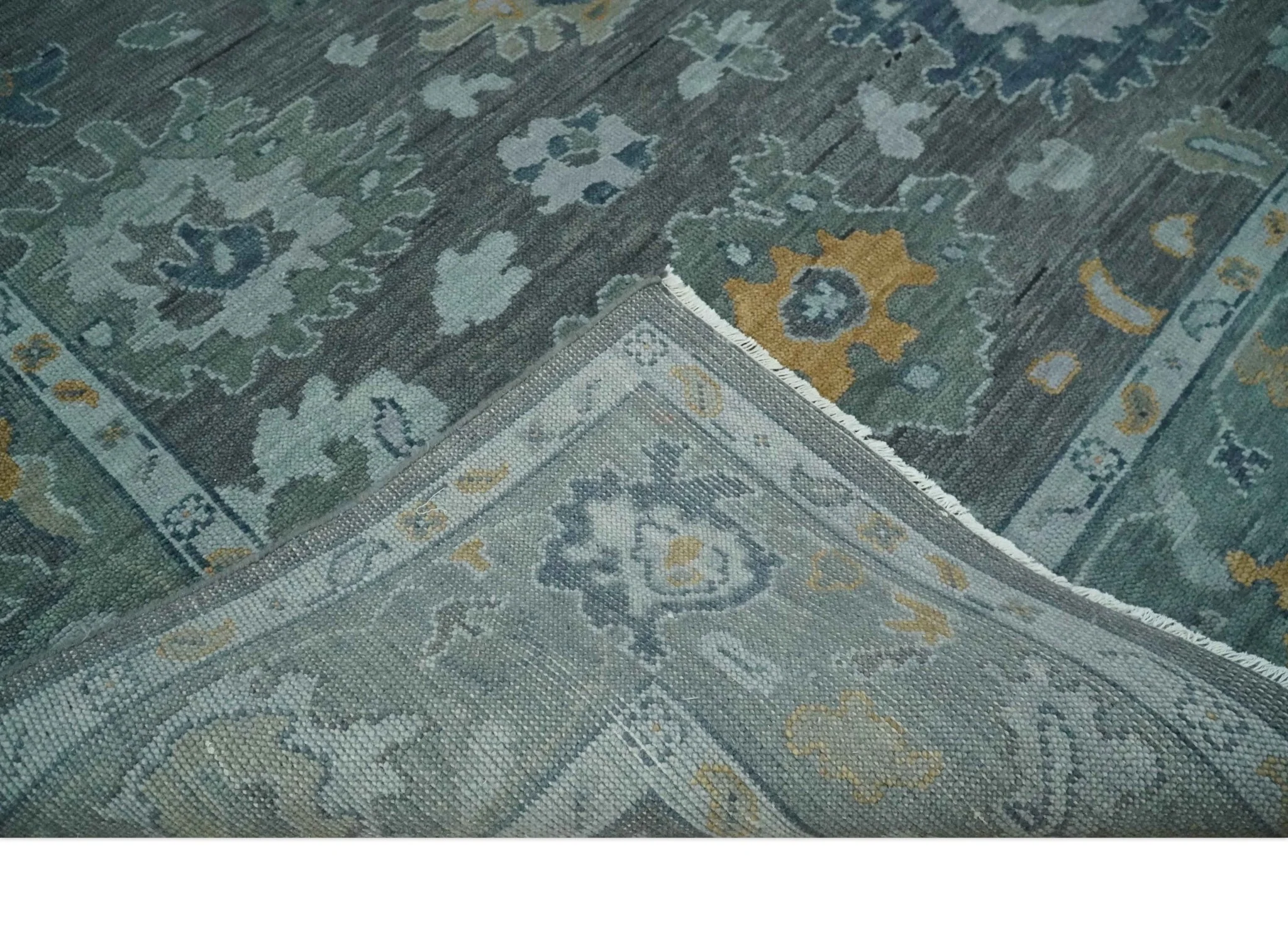 Custom Made Charcoal, Gray and Silver Antique look Traditional Oushak wool Area Rug - Image 8