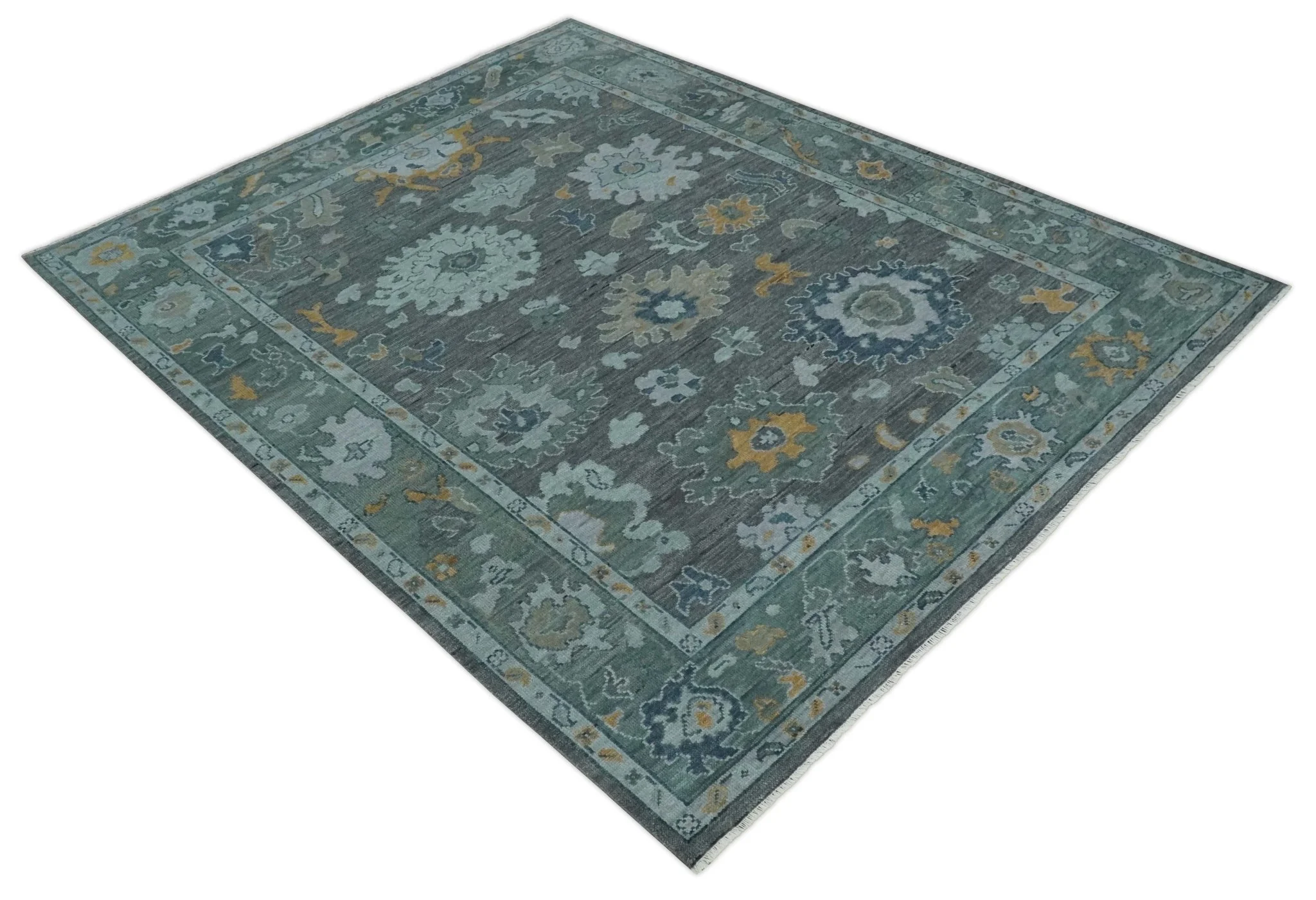 Custom Made Charcoal, Gray and Silver Antique look Traditional Oushak wool Area Rug - Image 9