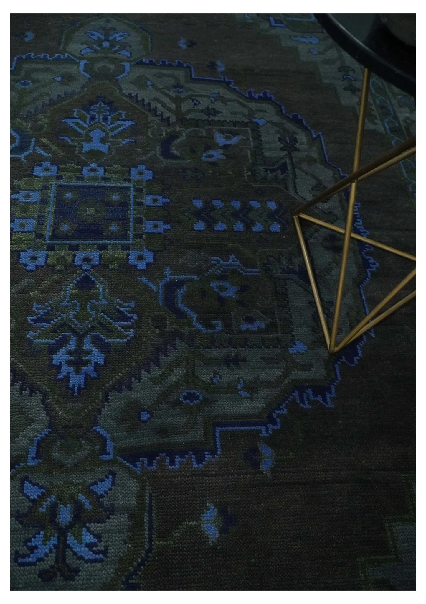Charcoal, Gray, Green and Blue Neon look Traditional Heriz Medallion Multi Size wool Area Rug - Image 2