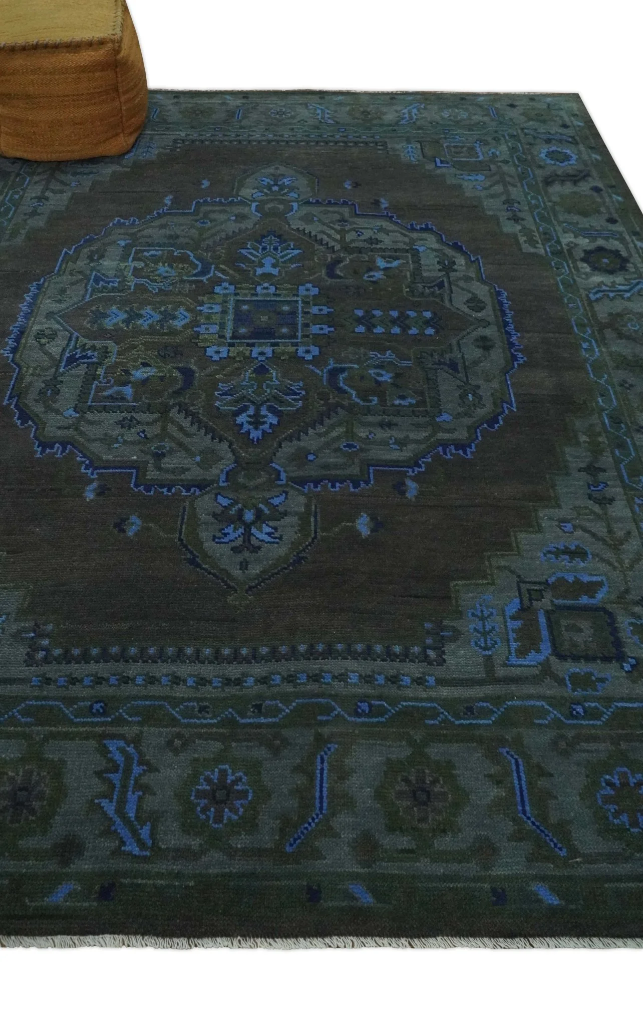 Charcoal, Gray, Green and Blue Neon look Traditional Heriz Medallion Multi Size wool Area Rug - Image 3