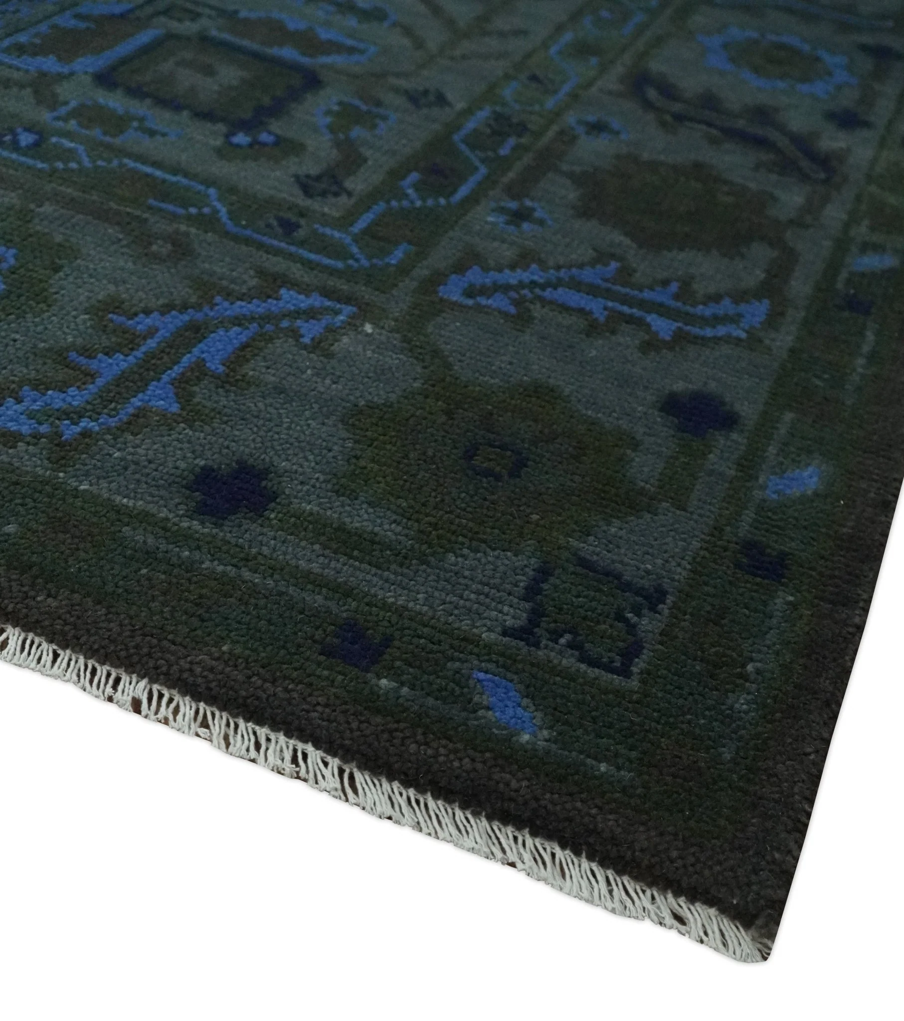 Charcoal, Gray, Green and Blue Neon look Traditional Heriz Medallion Multi Size wool Area Rug - Image 4