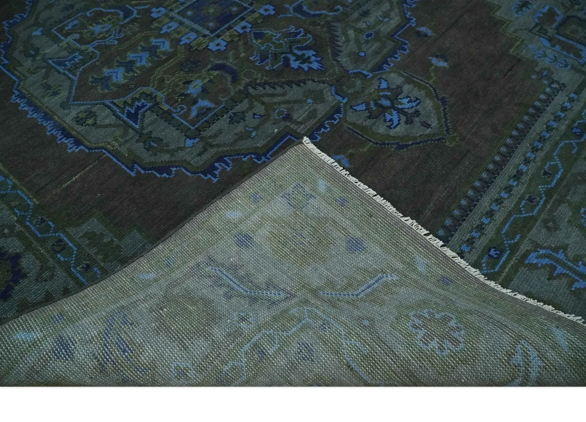 Charcoal, Gray, Green and Blue Neon look Traditional Heriz Medallion Multi Size wool Area Rug - Image 7