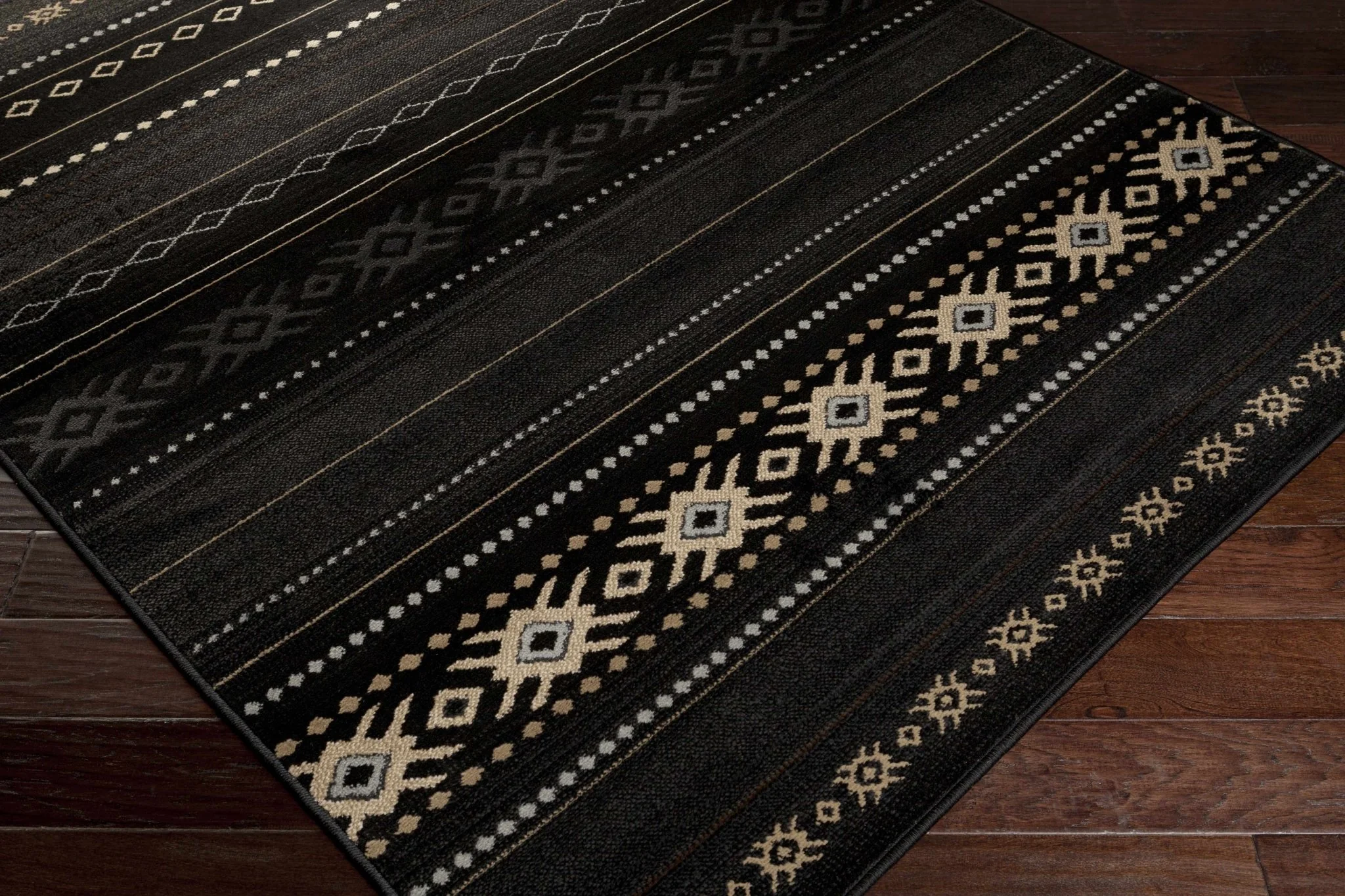 Tribal look Charcoal, Gray, Ivory and Tan Southwestern Stripes design Multi size Rug - Image 4
