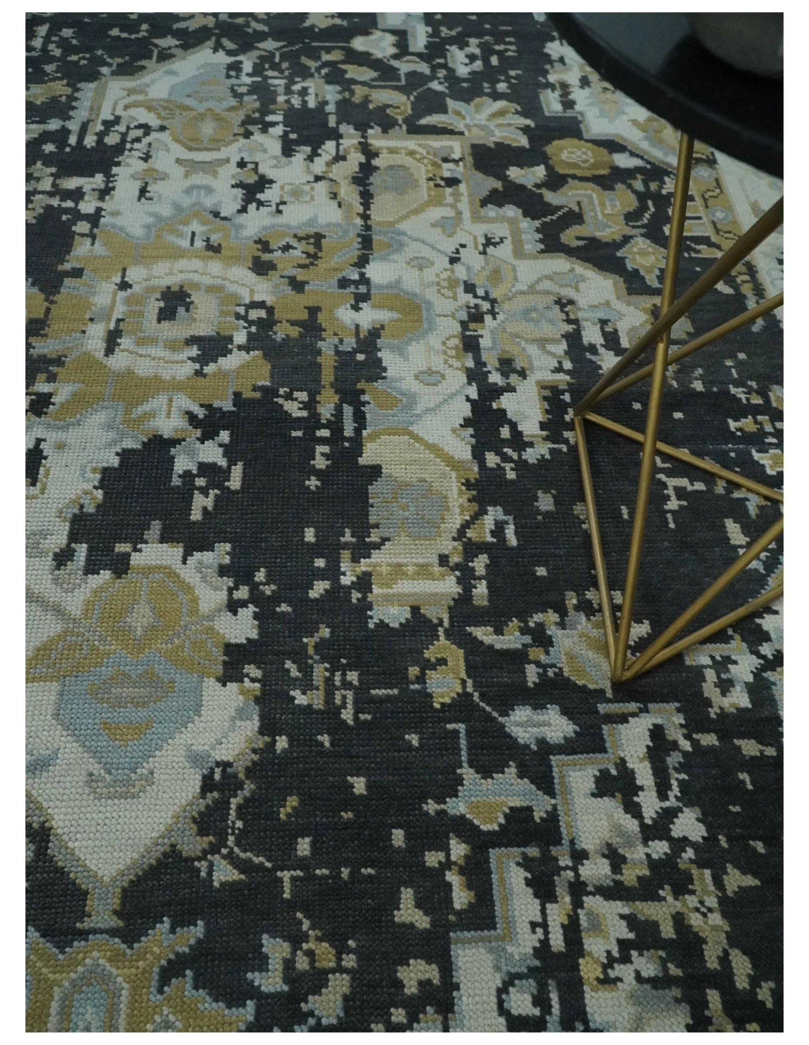Custom Made Charcoal, Ivory and Beige Transitional Hand knotted wool Area Rug - Image 2
