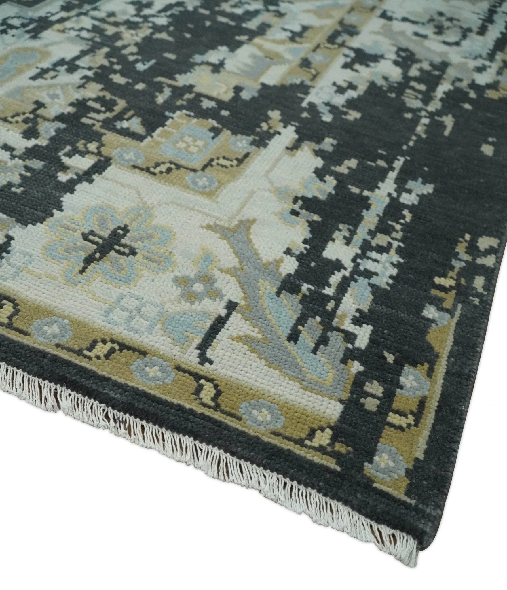 Custom Made Charcoal, Ivory and Beige Transitional Hand knotted wool Area Rug - Image 5