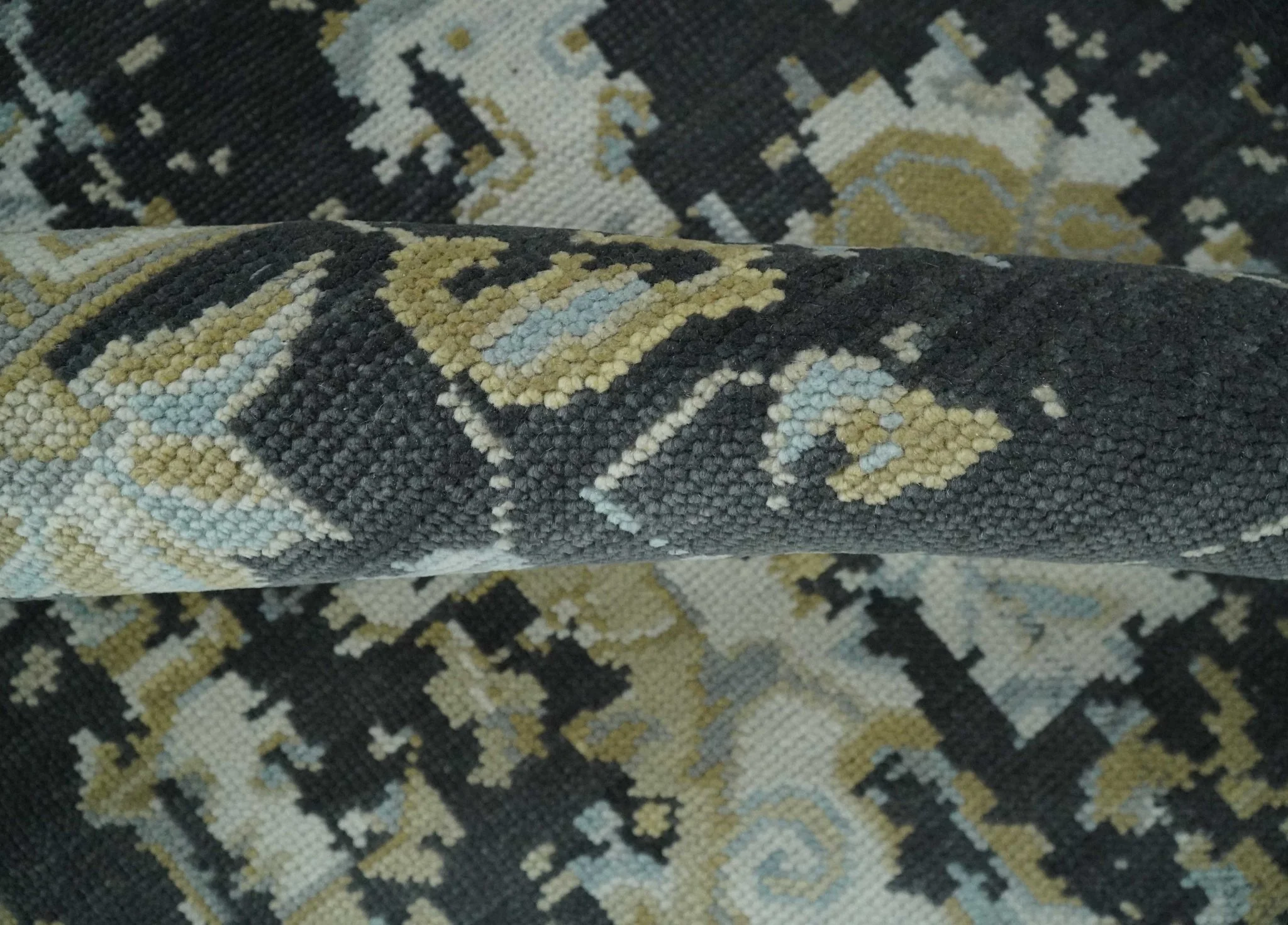 Custom Made Charcoal, Ivory and Beige Transitional Hand knotted wool Area Rug - Image 6