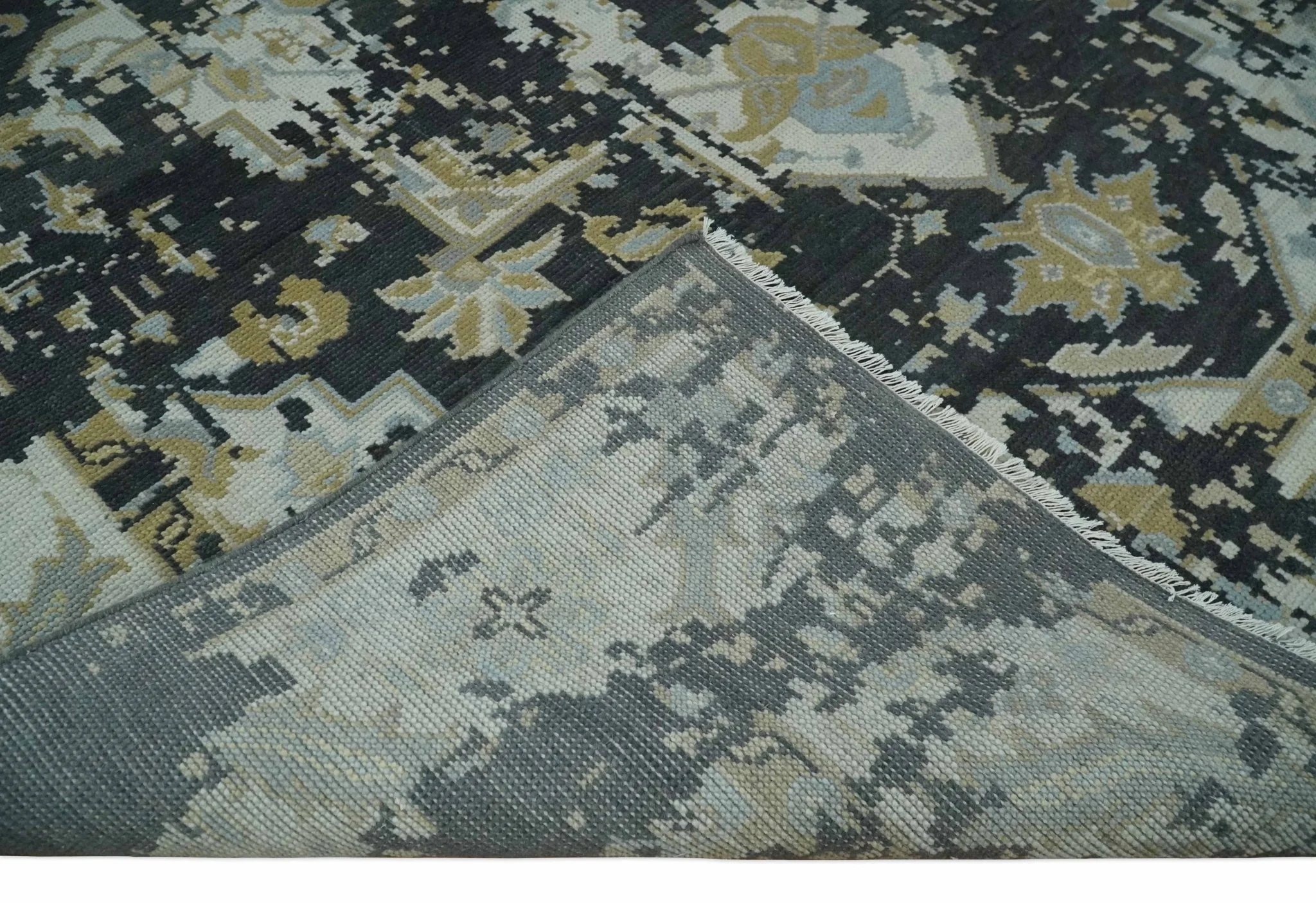 Custom Made Charcoal, Ivory and Beige Transitional Hand knotted wool Area Rug - Image 7