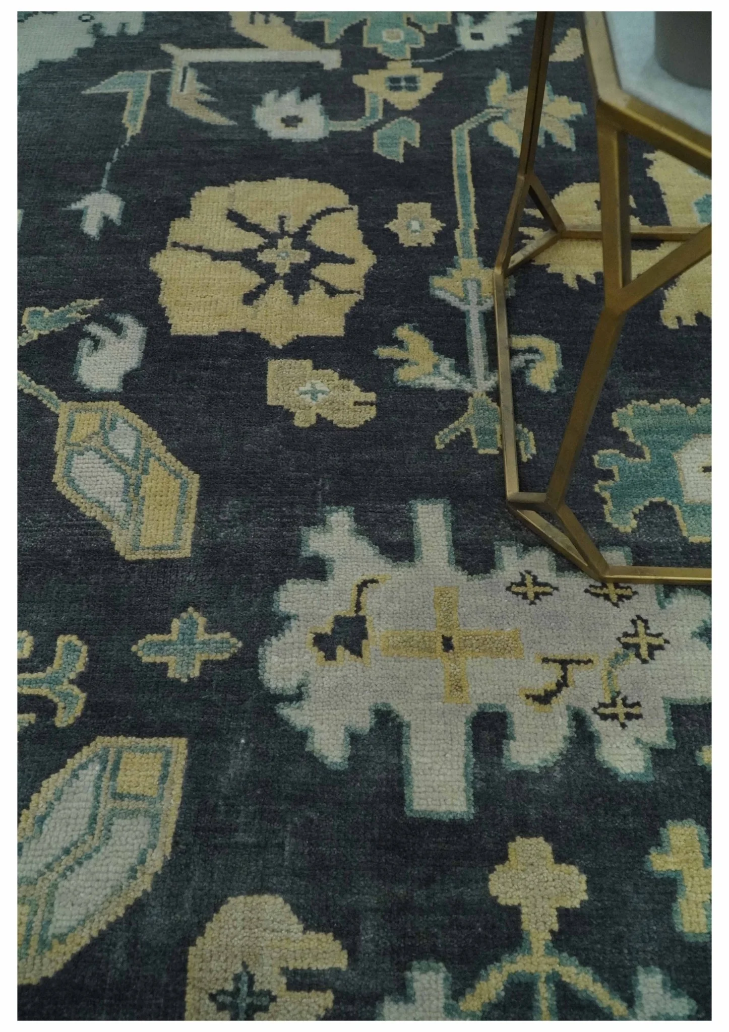 Hand Knotted 8x10 Charcoal, Ivory and Beige Traditional Oushak wool area rug - Image 2