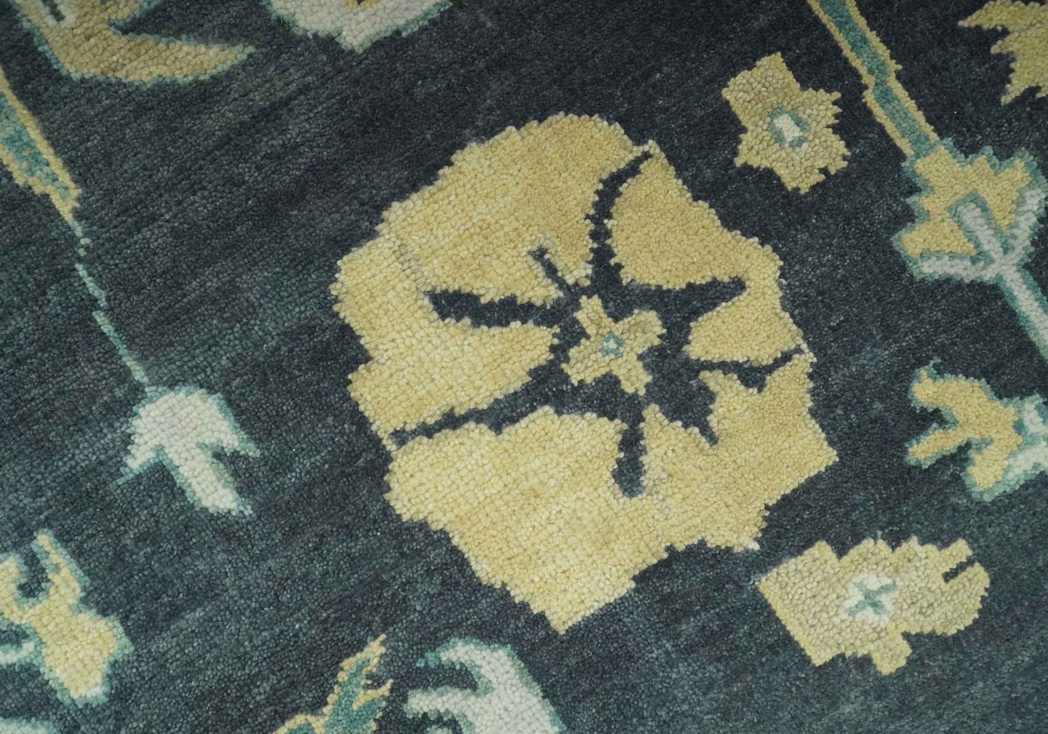 Hand Knotted 8x10 Charcoal, Ivory and Beige Traditional Oushak wool area rug - Image 4