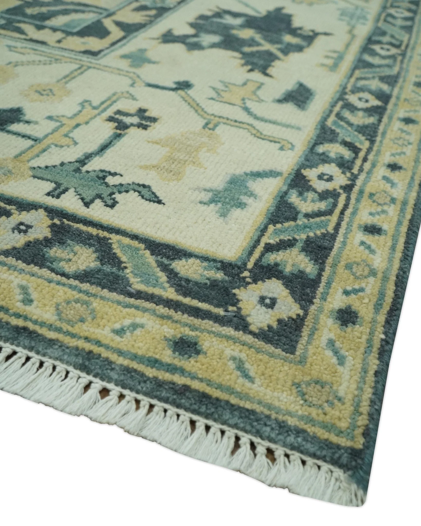 Hand Knotted 8x10 Charcoal, Ivory and Beige Traditional Oushak wool area rug - Image 5