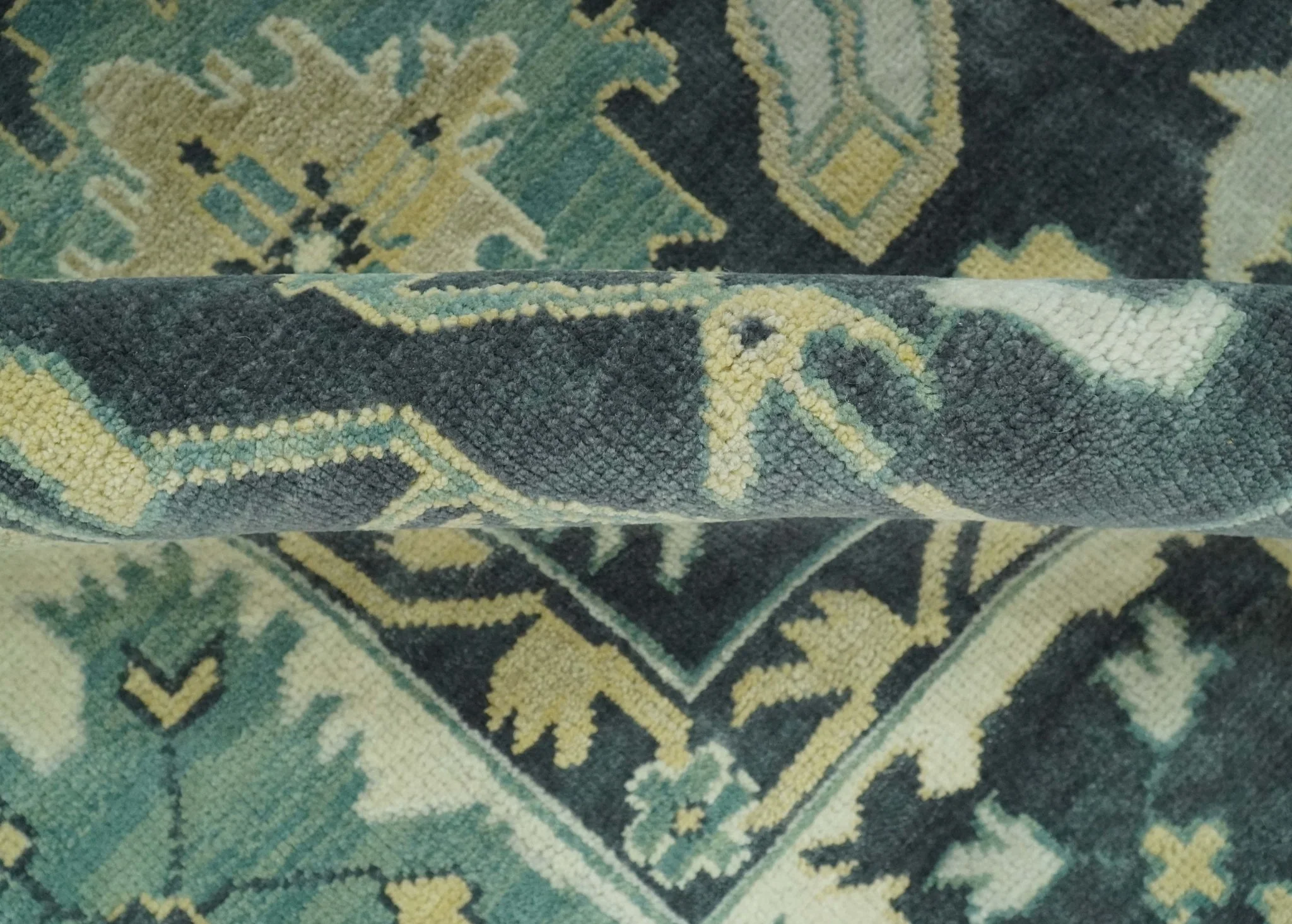 Hand Knotted 8x10 Charcoal, Ivory and Beige Traditional Oushak wool area rug - Image 6