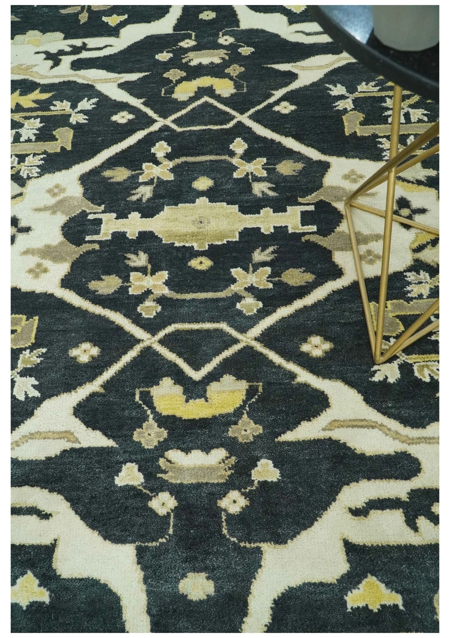 Hand Knotted Charcoal, Ivory and Olive Oriental Oushak 8x10 Wool Area Rug - Image 3
