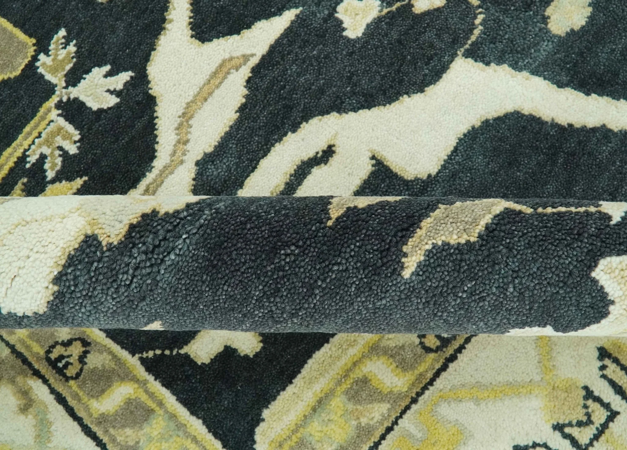 Hand Knotted Charcoal, Ivory and Olive Oriental Oushak 8x10 Wool Area Rug - Image 7