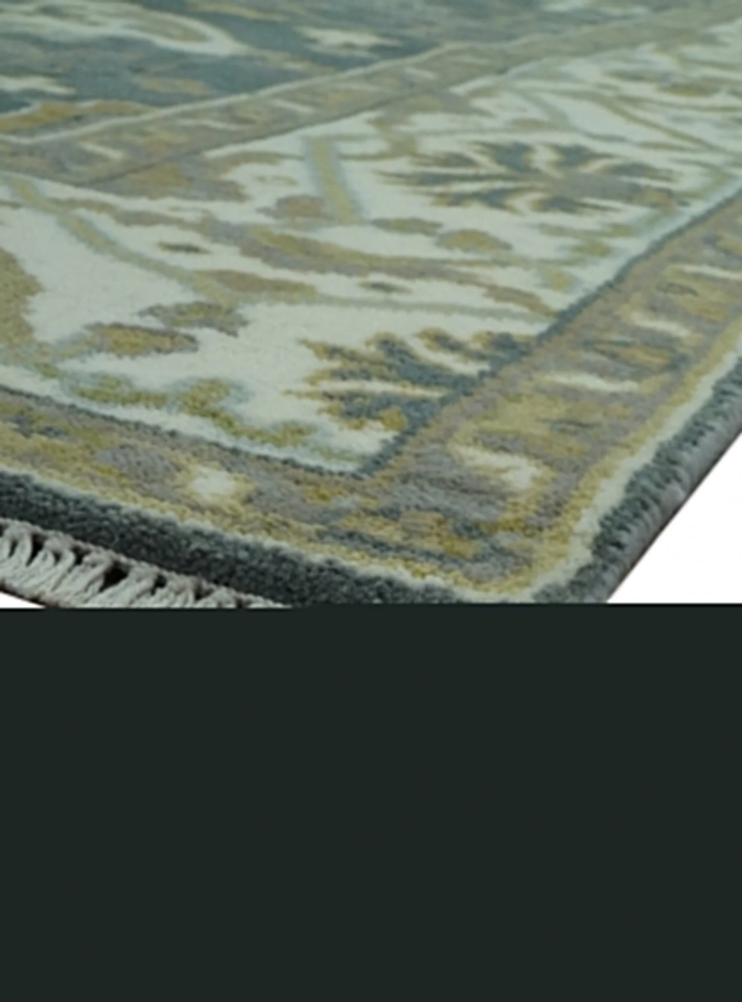 Antique look Charcoal, Ivory and Olive Hand Knotted Traditional Oriental Oushak wool rug - Image 5