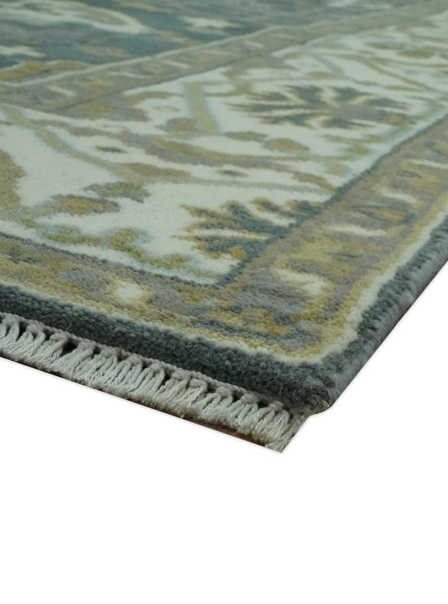 Antique look Charcoal, Ivory and Olive 6x9 Hand Knotted Traditional Oriental Oushak wool rug - Image 5