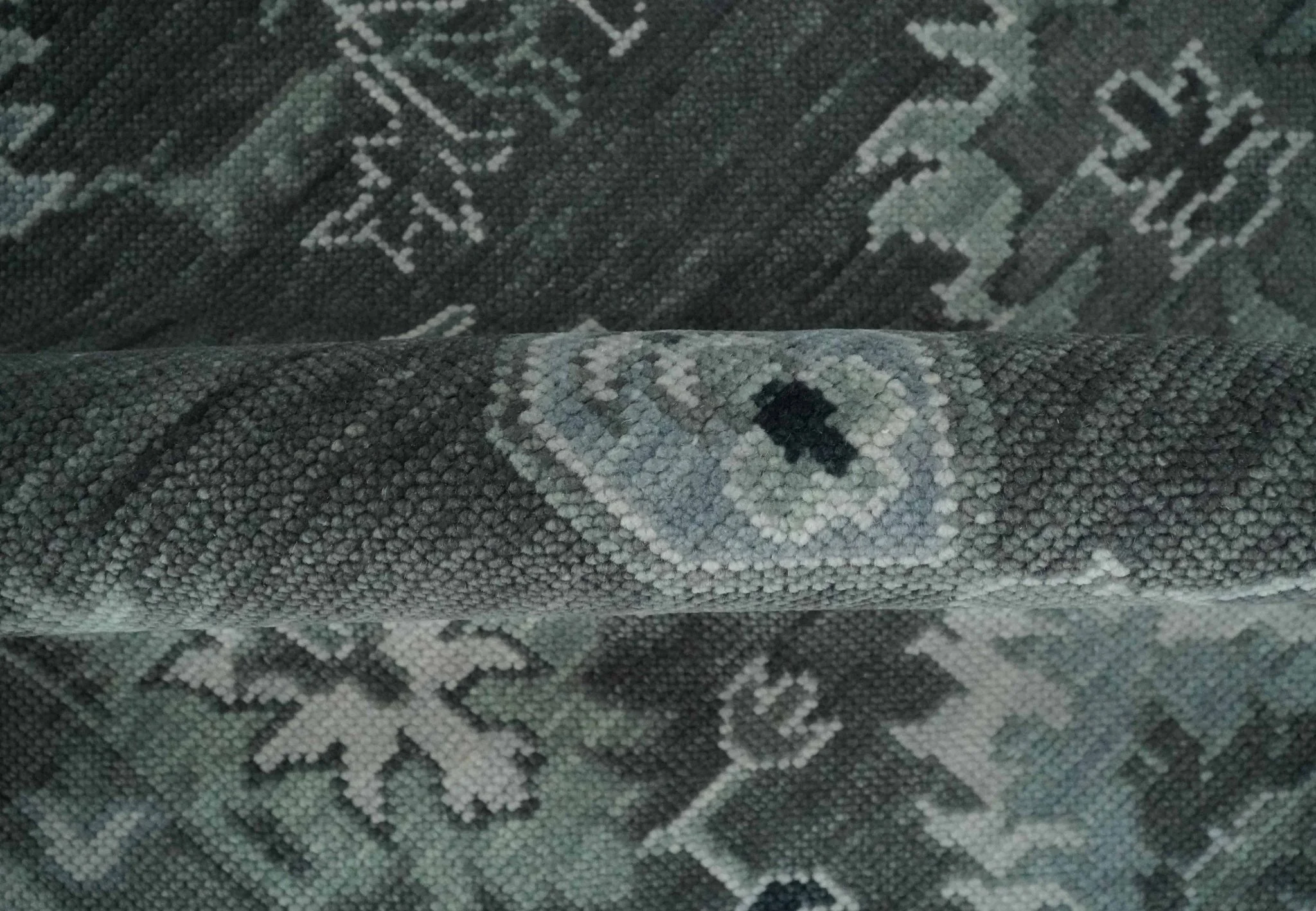 Antique look Charcoal, Ivory and Silver Hand knotted Traditional Oushak Custom Made wool Area Rug - Image 6