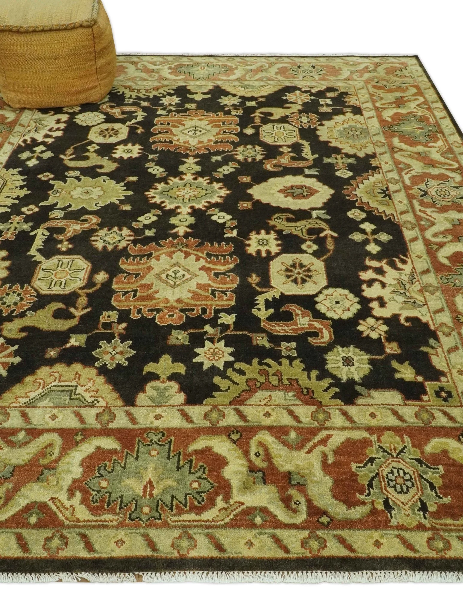 Charcoal, Olive and Rust Hand Knotted 8x10 Traditional Style Oushak Wool Area Rug - Image 3