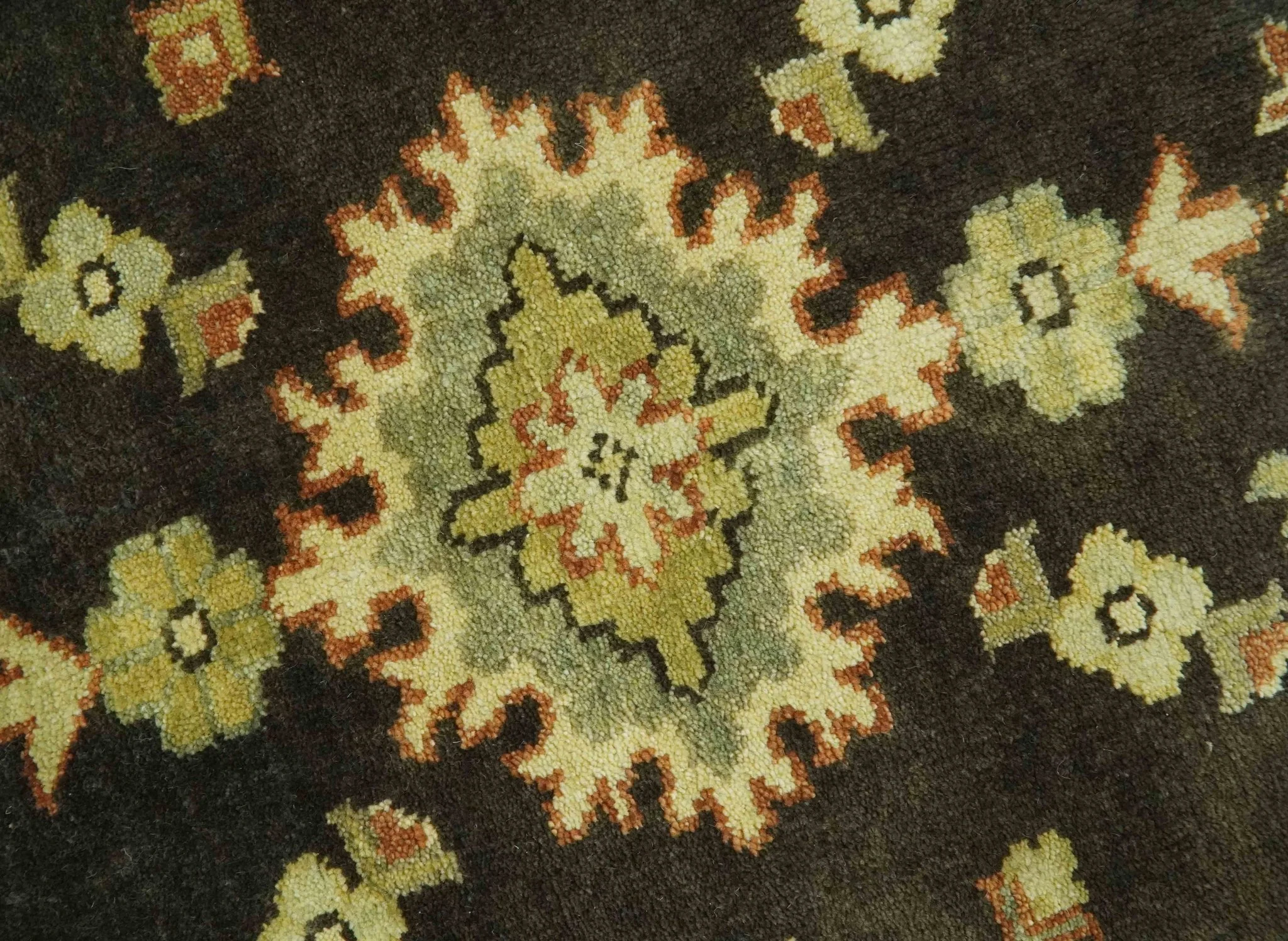 Charcoal, Olive and Rust Hand Knotted 8x10 Traditional Style Oushak Wool Area Rug - Image 4