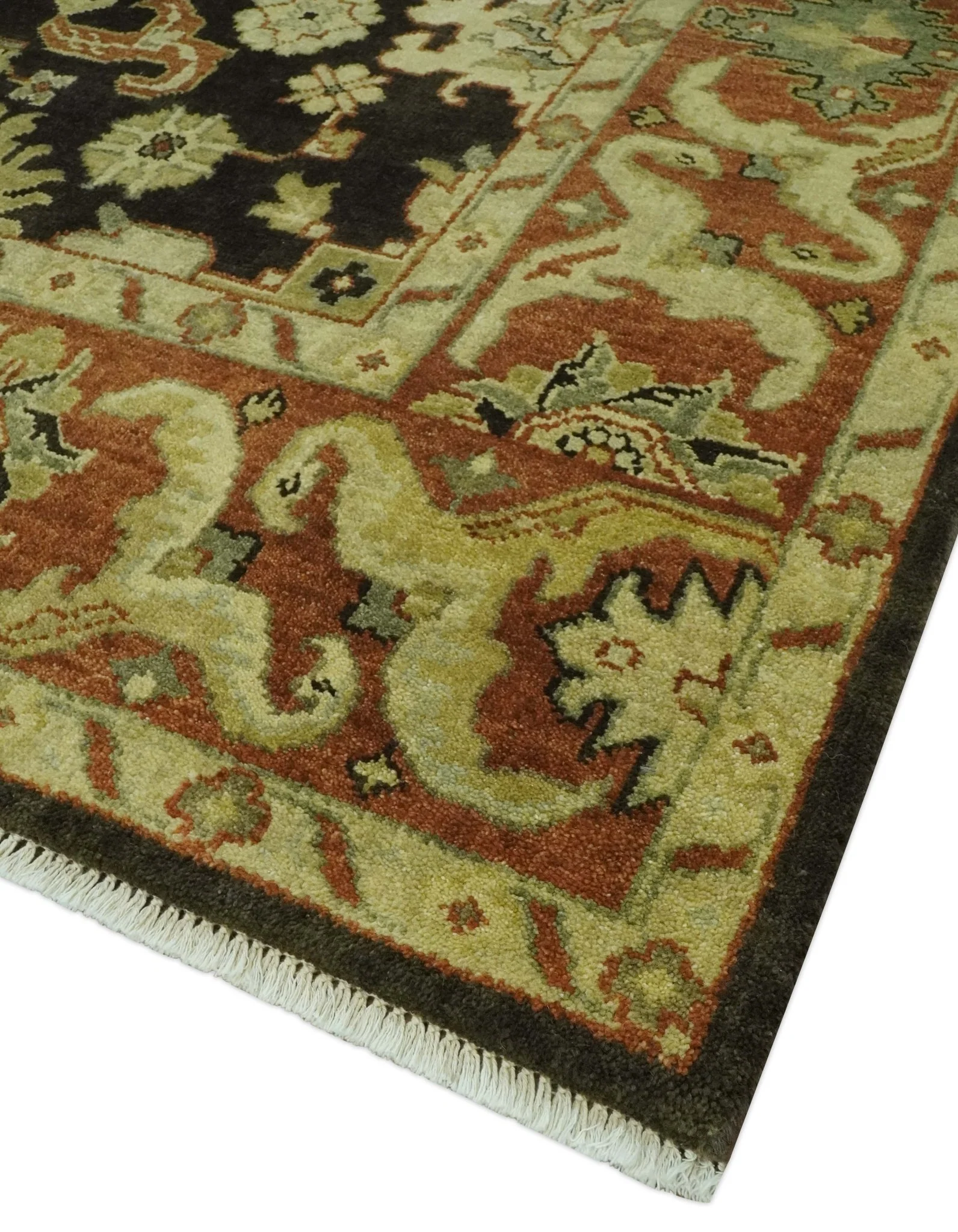 Charcoal, Olive and Rust Hand Knotted 8x10 Traditional Style Oushak Wool Area Rug - Image 5