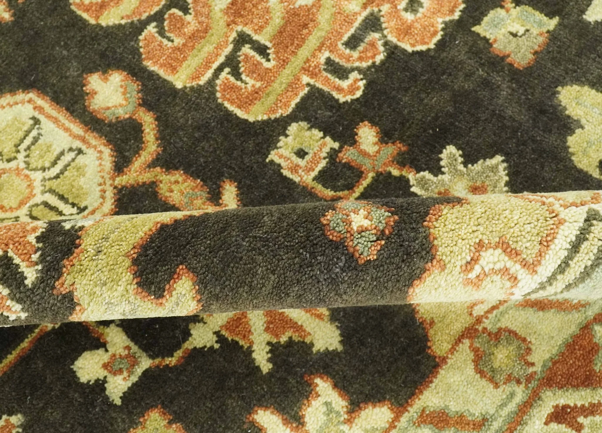 Charcoal, Olive and Rust Hand Knotted 8x10 Traditional Style Oushak Wool Area Rug - Image 6