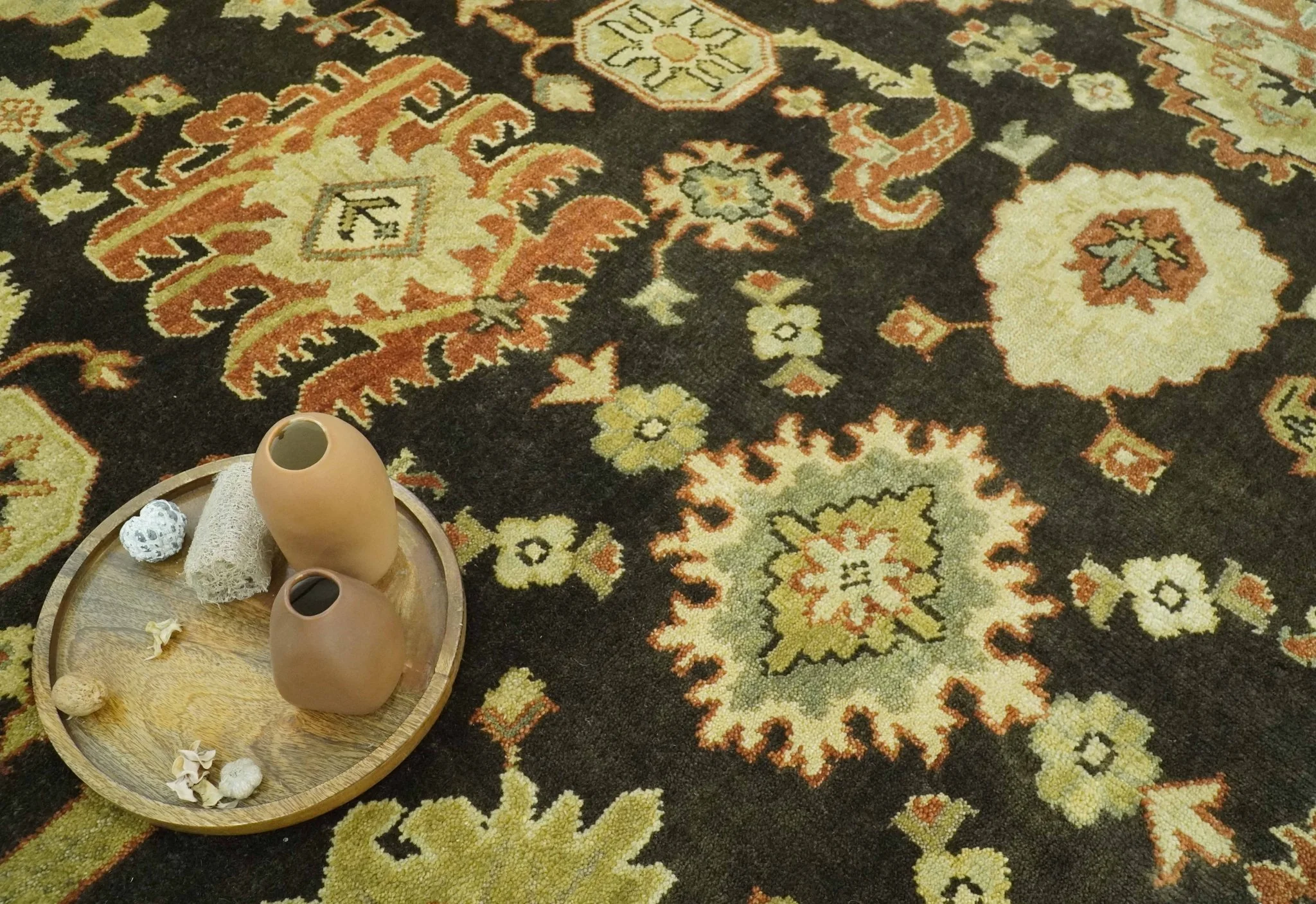 Charcoal, Olive and Rust Hand Knotted 8x10 Traditional Style Oushak Wool Area Rug - Image 8