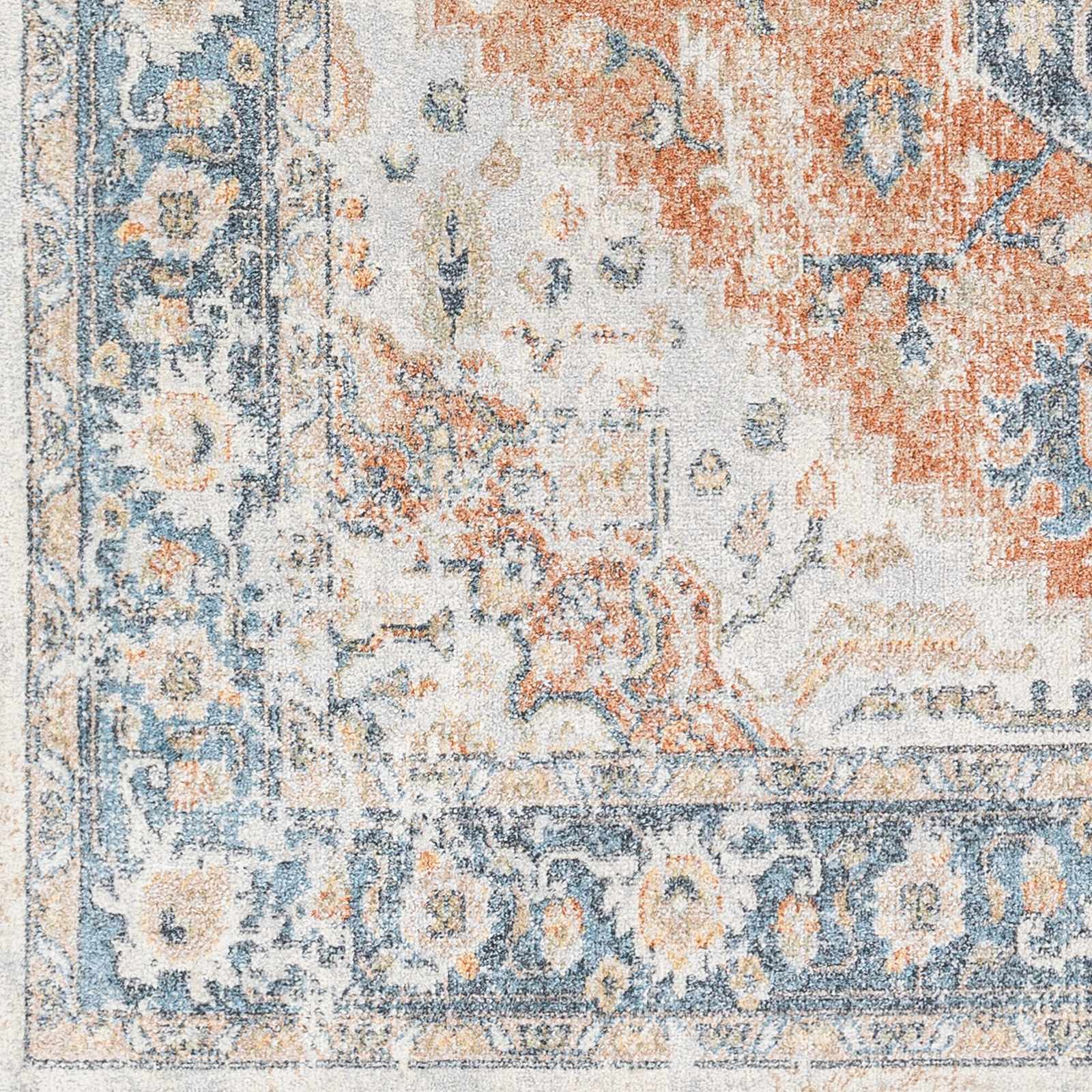 Charcoal, Orange and Silver Traditional Heriz Medallion Washable Area Rug - Image 3