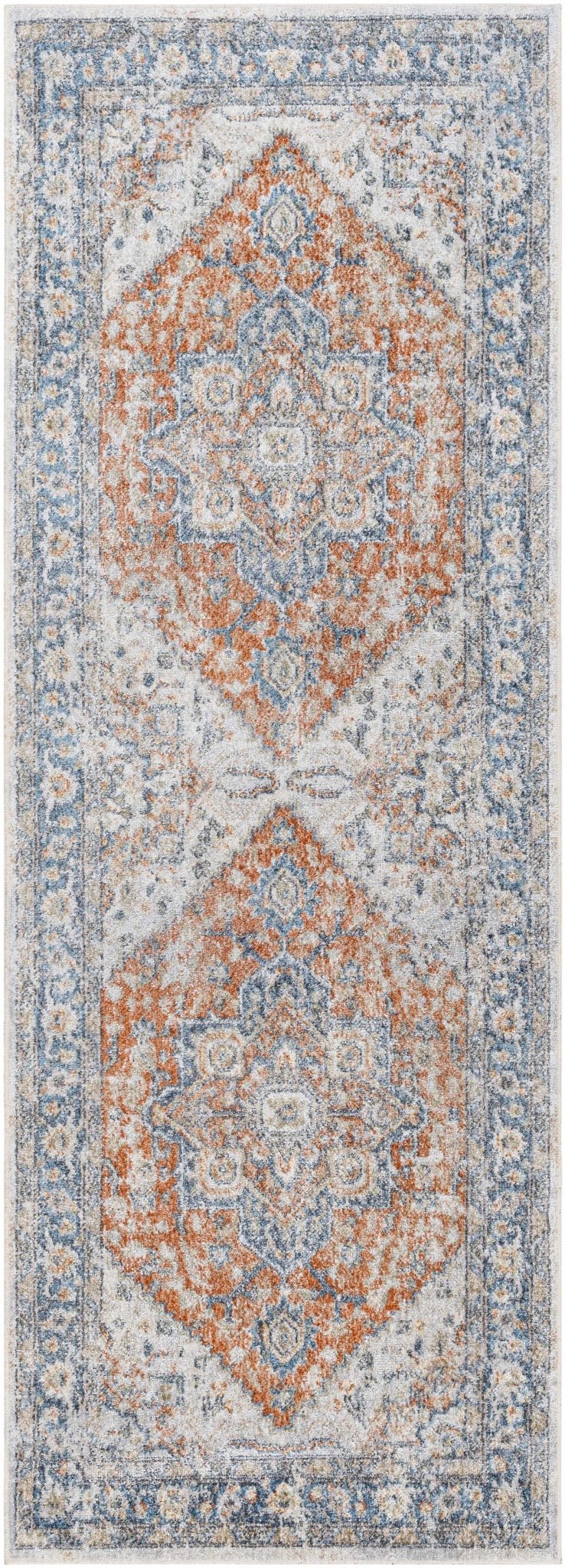 Charcoal, Orange and Silver Traditional Heriz Medallion Washable Area Rug - Image 4
