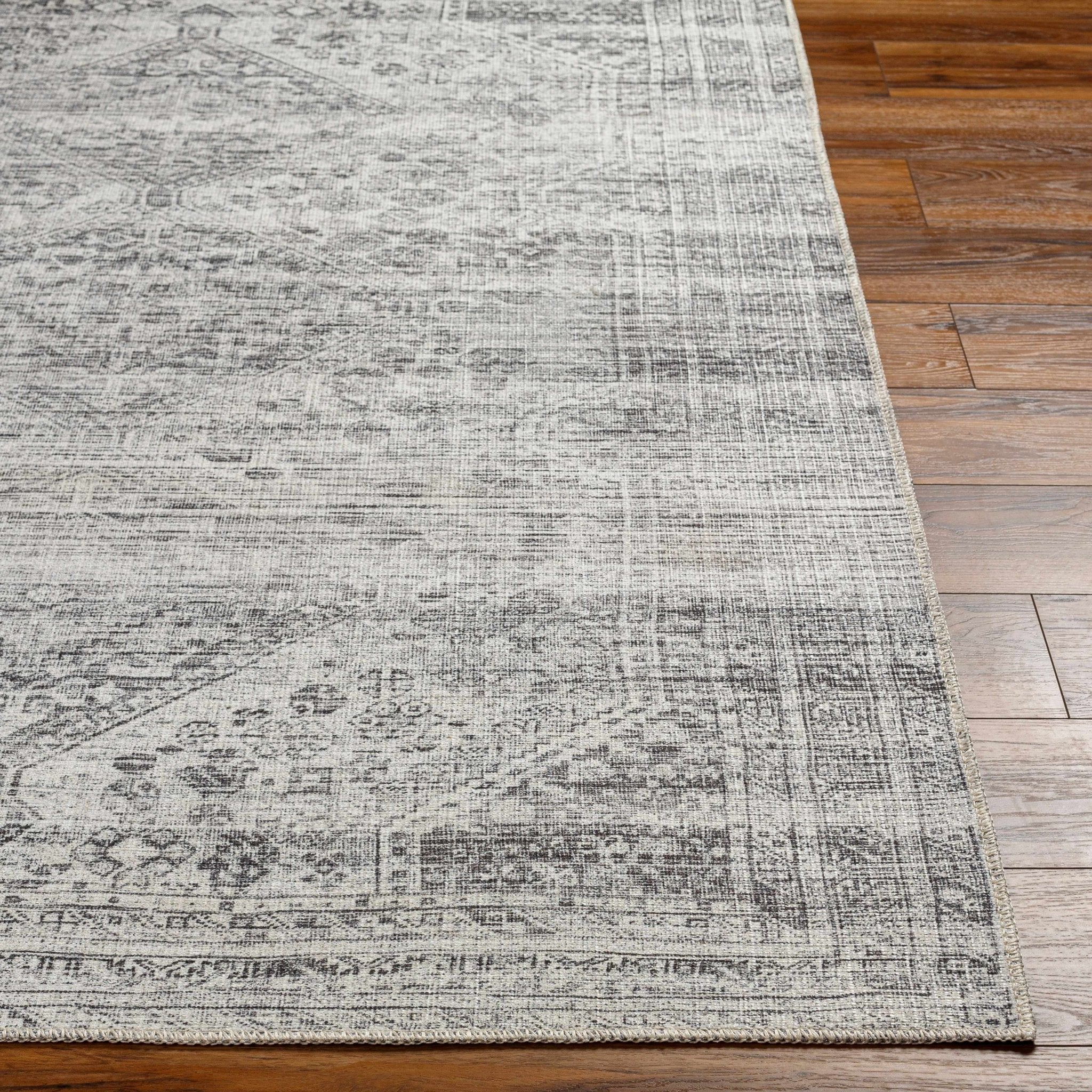 Charcoal, Silver and Ivory Transitional Washable Area Rug - Image 12