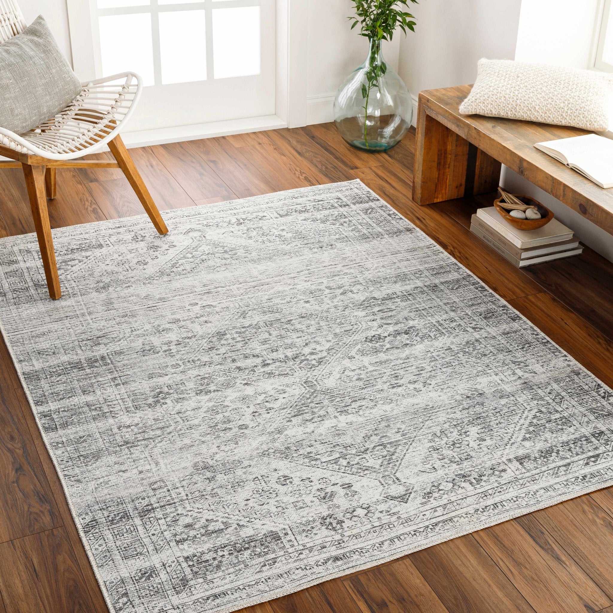 Charcoal, Silver and Ivory Transitional Washable Area Rug - Image 7