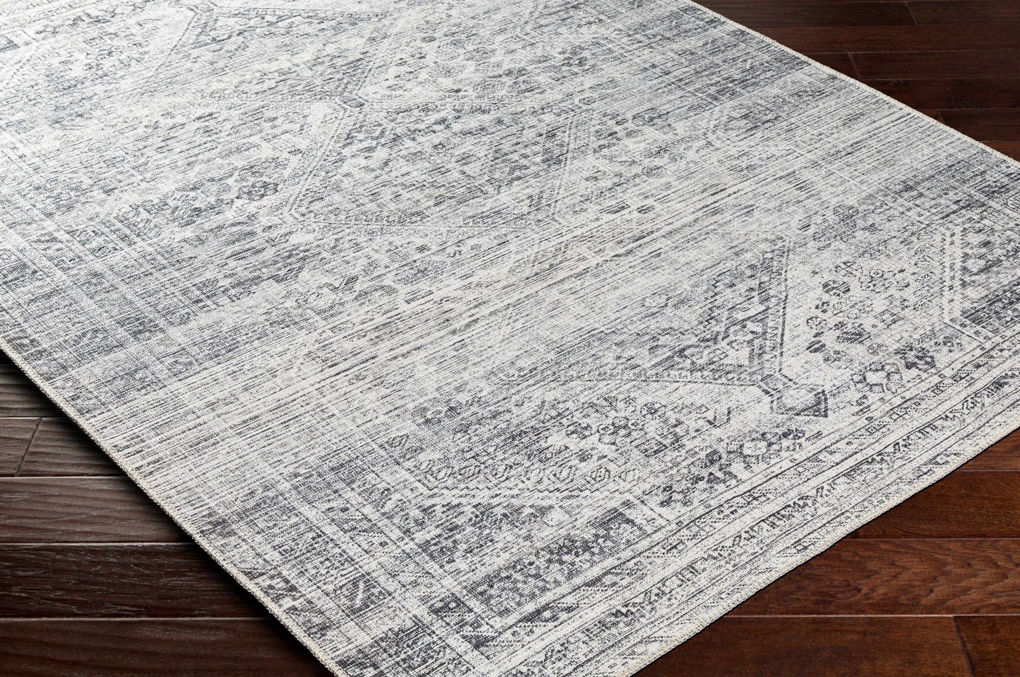 Charcoal, Silver and Ivory Transitional Washable Area Rug - Image 8