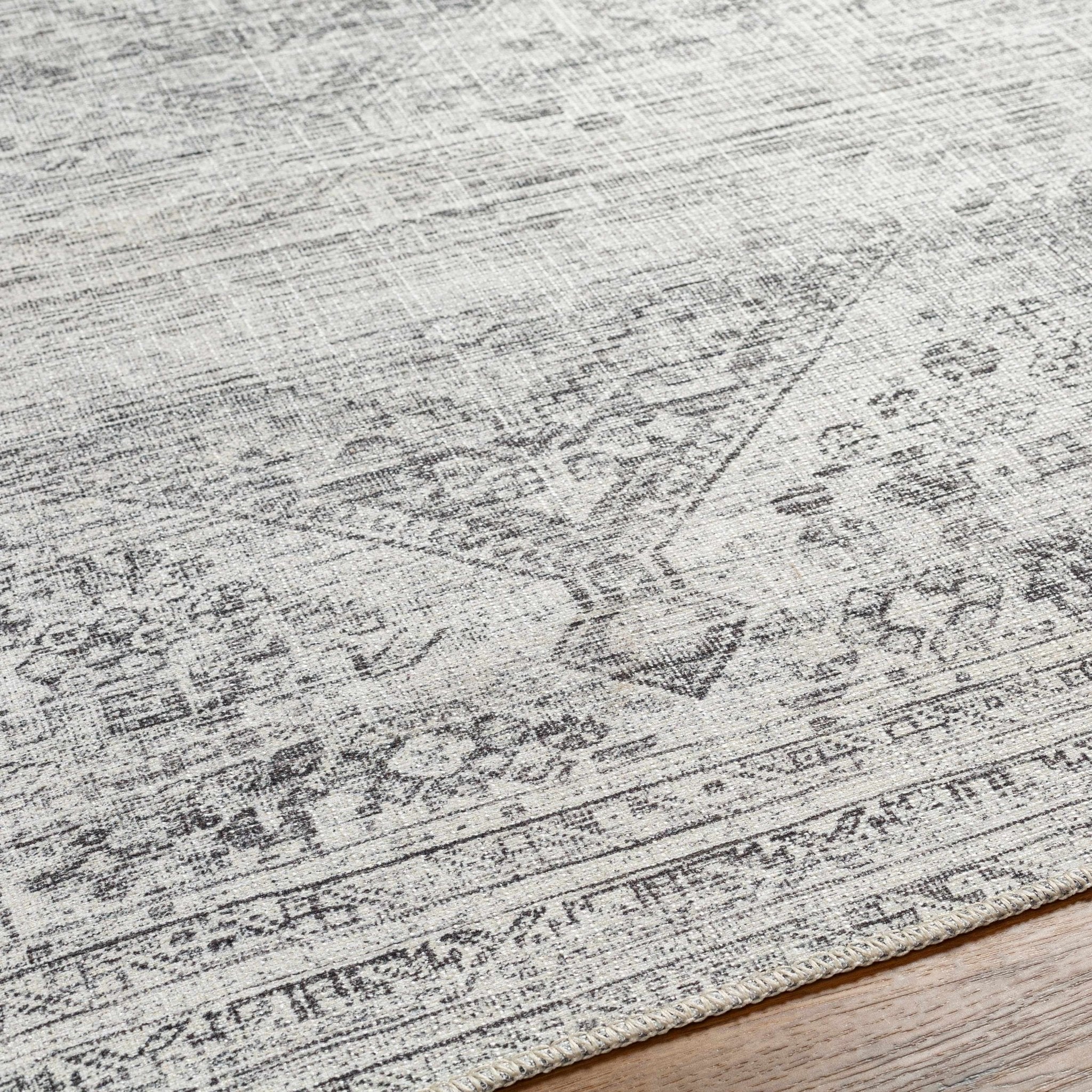 Charcoal, Silver and Ivory Transitional Washable Area Rug - Image 9