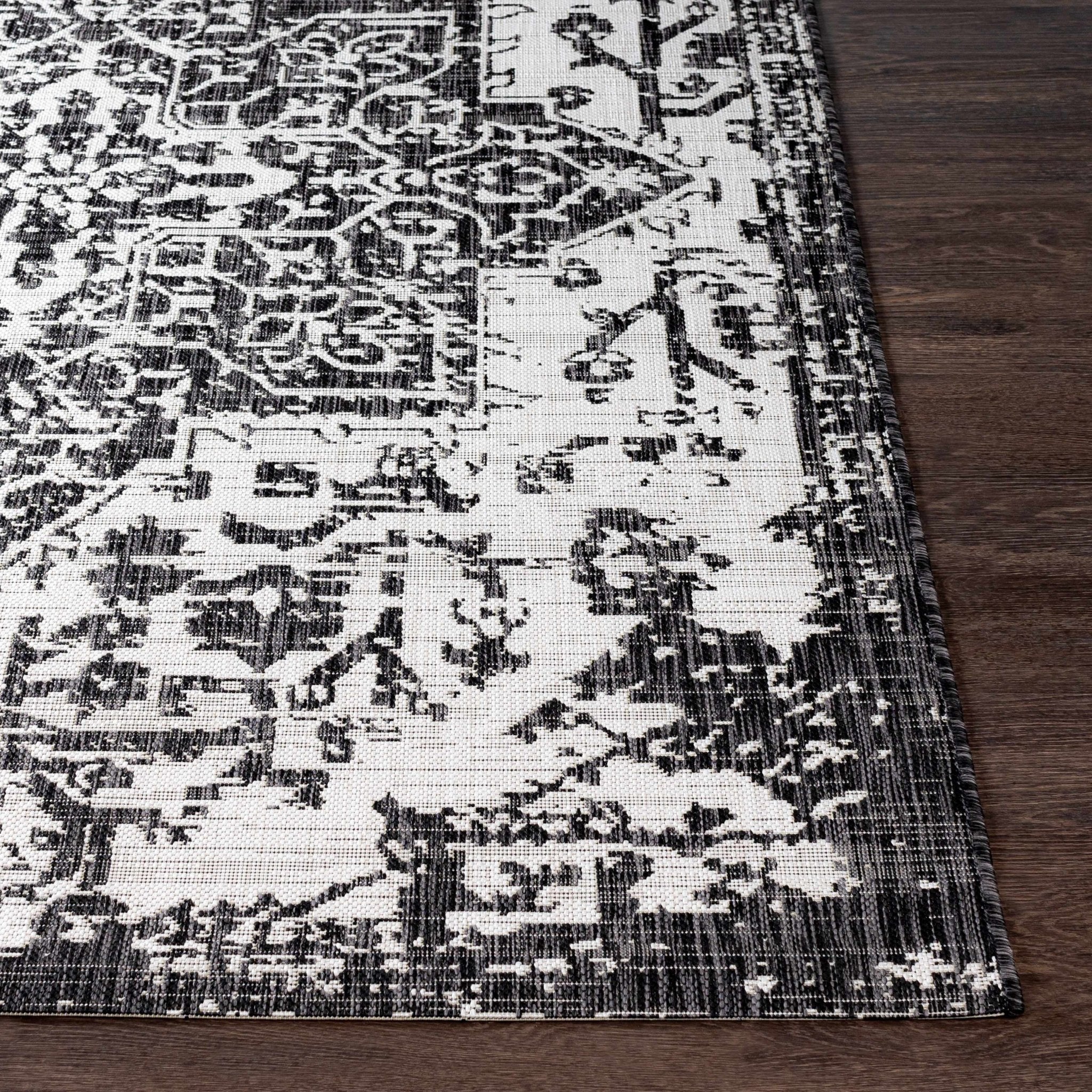 Traditional Heriz Medallion Design Charcoal and Silver Indoor and Outdoor Area Rug - Image 13