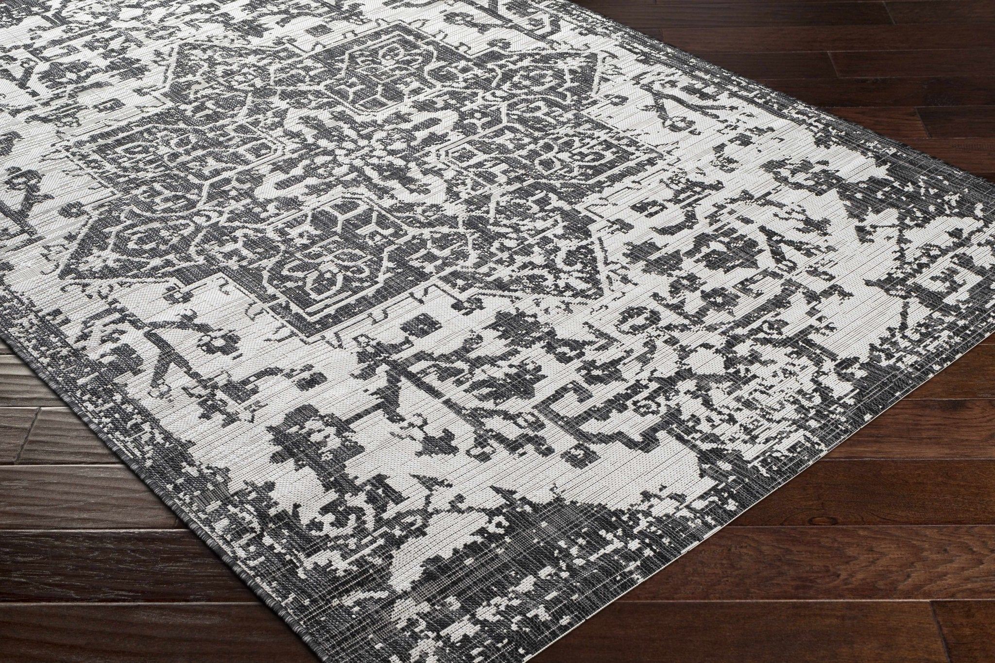Traditional Heriz Medallion Design Charcoal and Silver Indoor and Outdoor Area Rug - Image 14