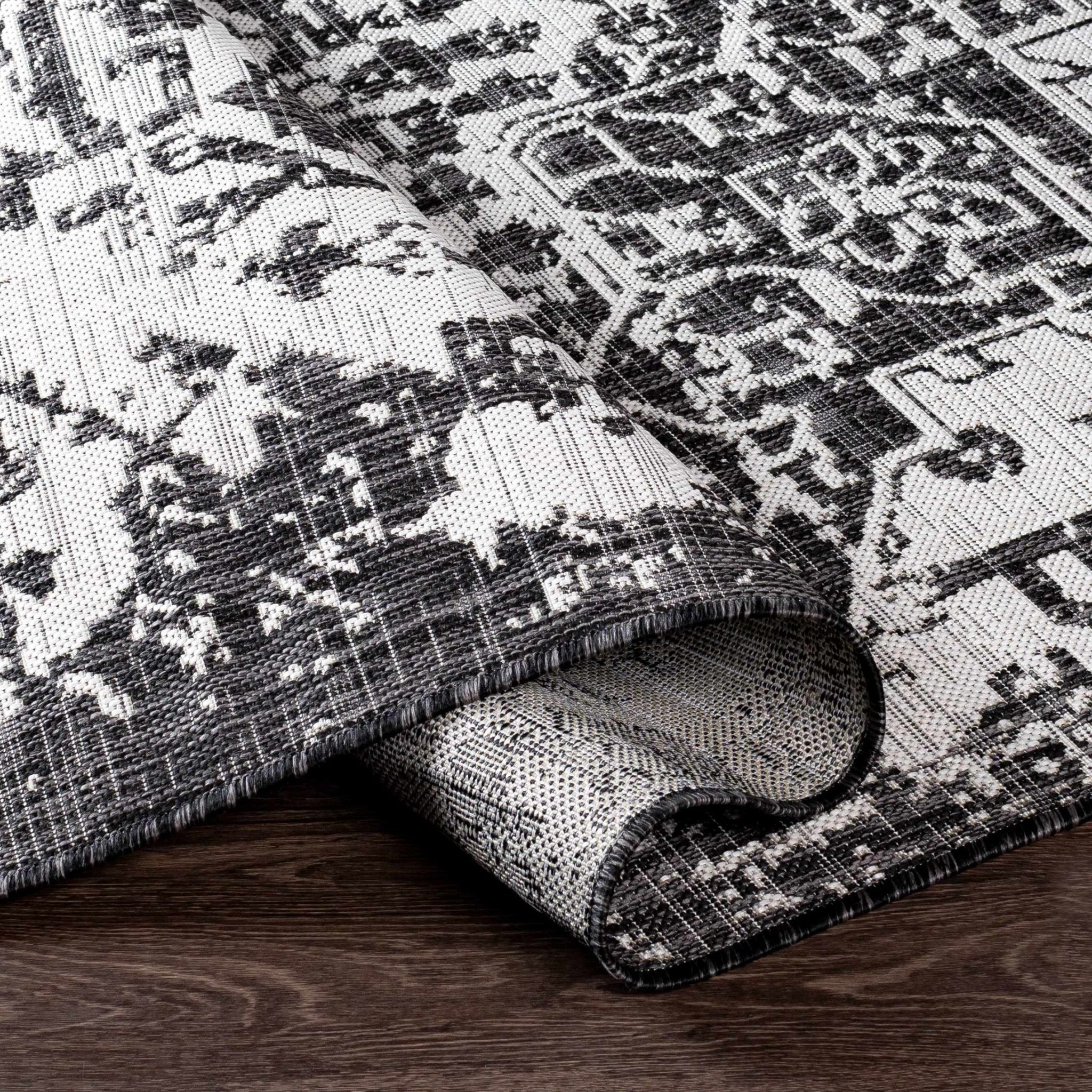 Traditional Heriz Medallion Design Charcoal and Silver Indoor and Outdoor Area Rug - Image 15