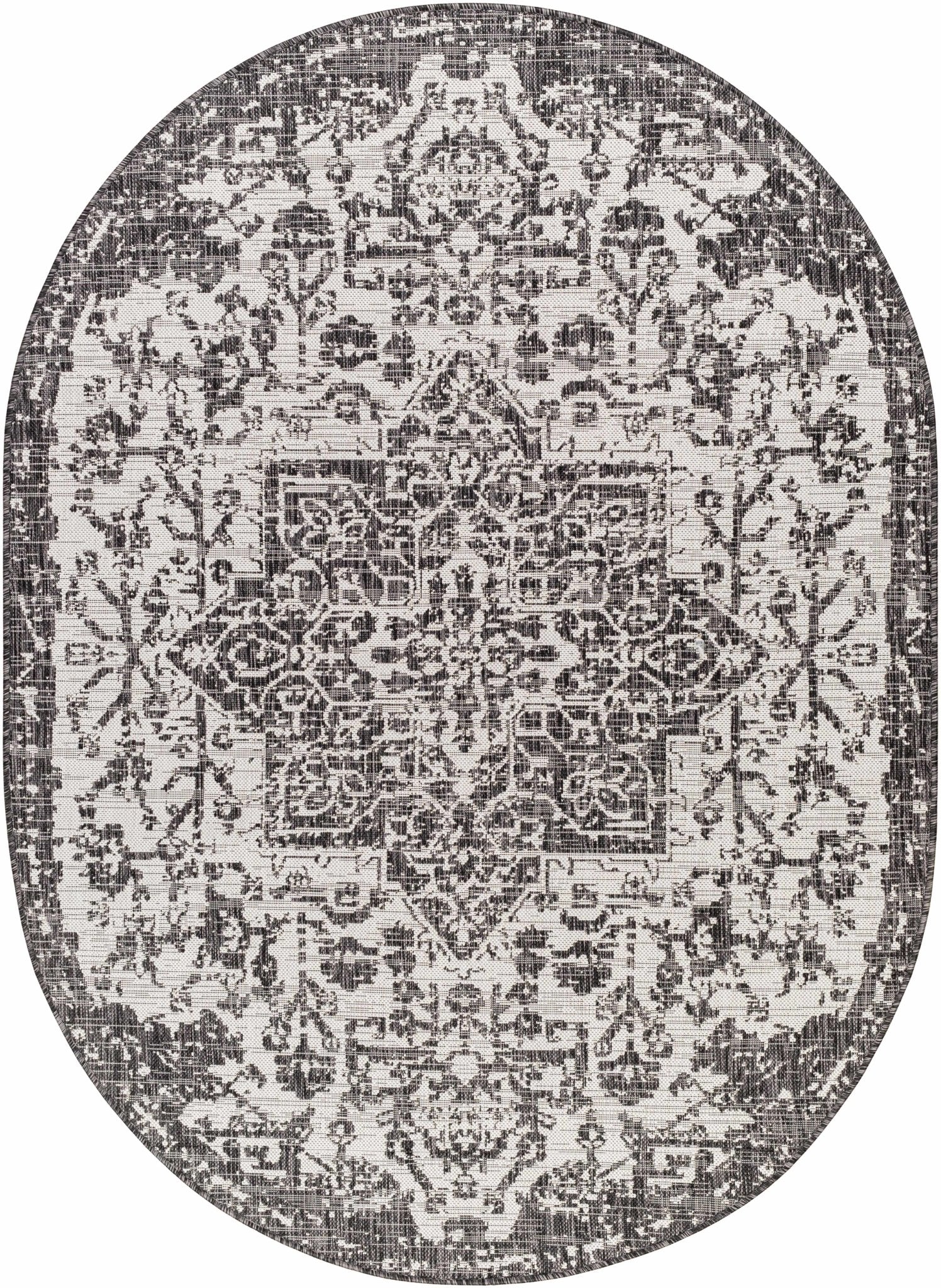 Traditional Heriz Medallion Design Charcoal and Silver Indoor and Outdoor Area Rug - Image 16