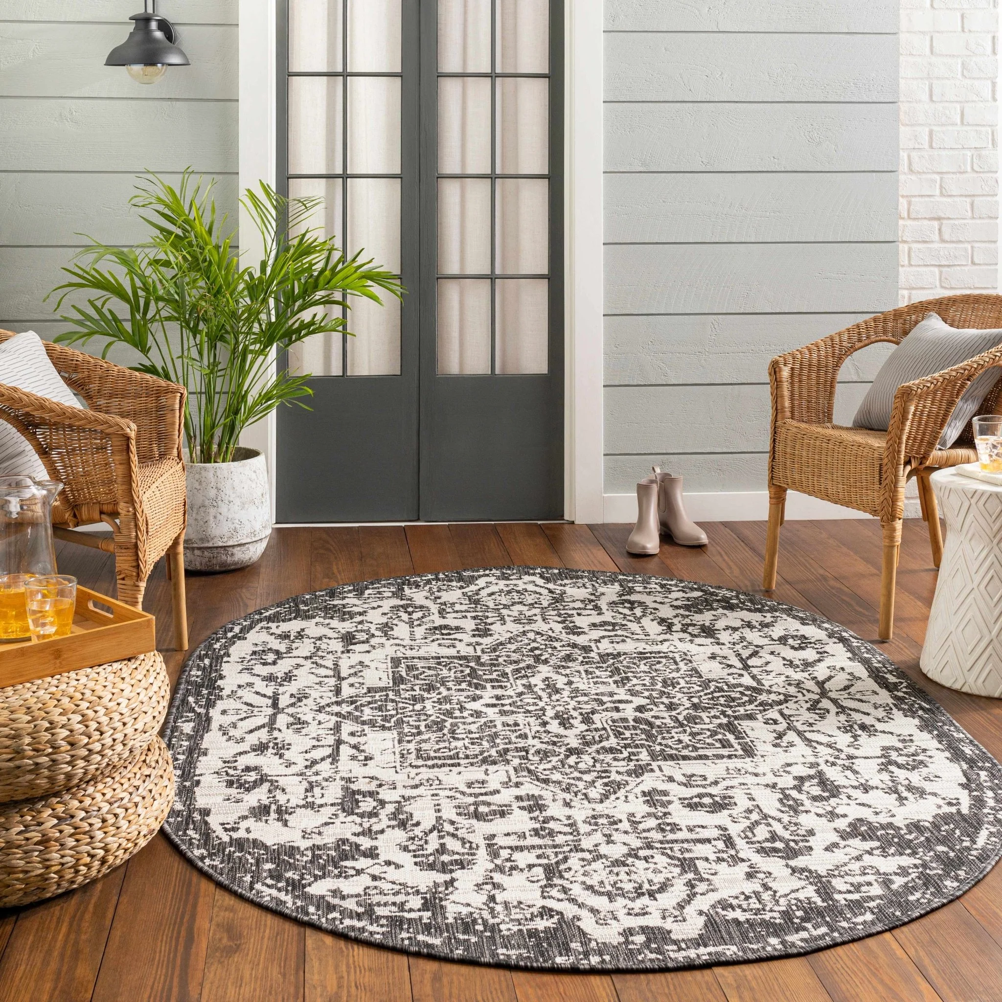 Traditional Heriz Medallion Design Charcoal and Silver Indoor and Outdoor Area Rug - Image 18