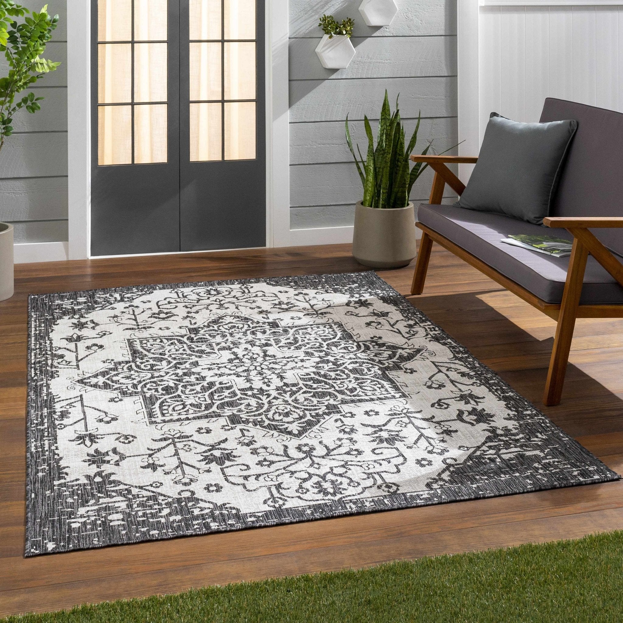 Traditional Heriz Medallion Design Charcoal and Silver Indoor and Outdoor Area Rug - Image 20