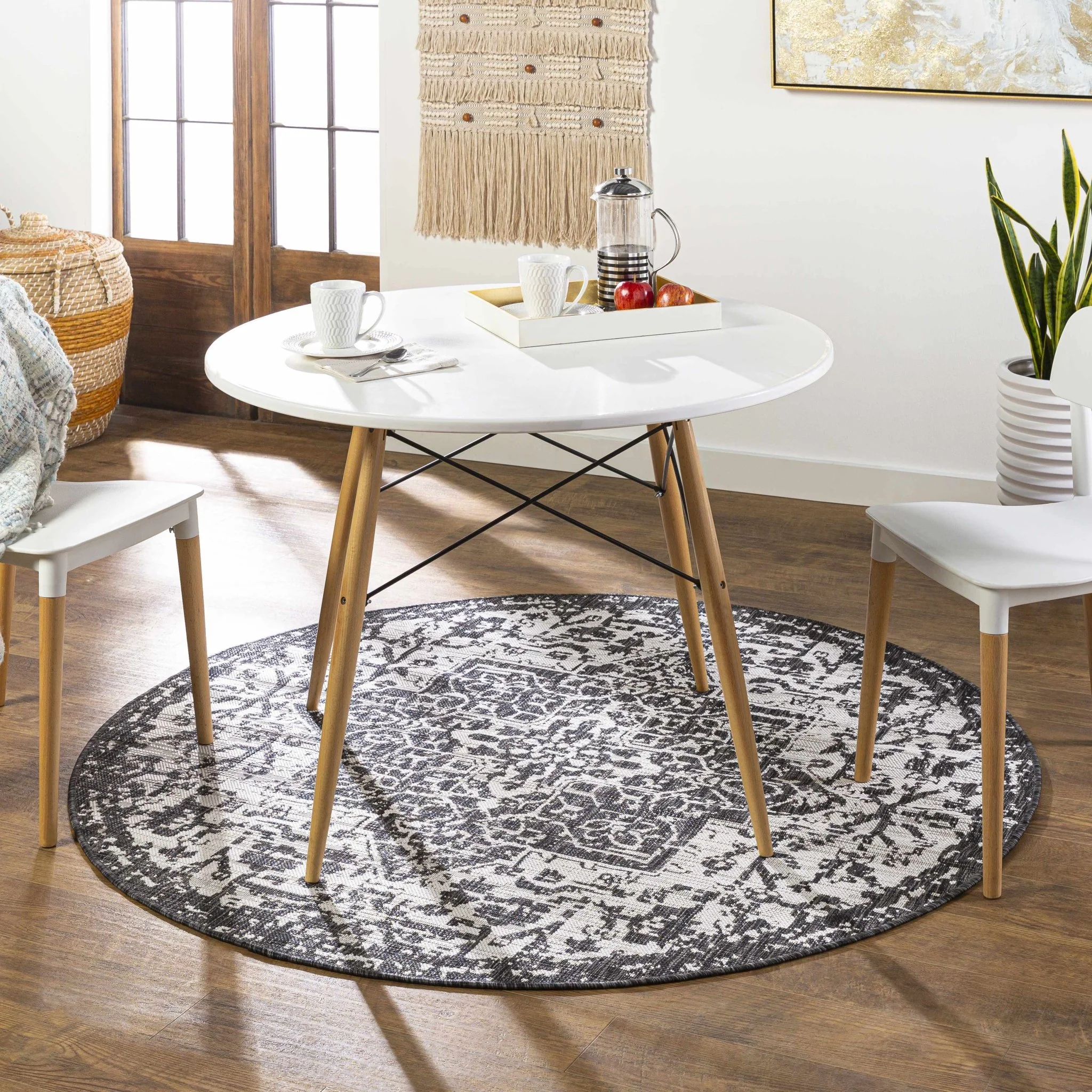Traditional Heriz Medallion Design Charcoal and Silver Indoor and Outdoor Area Rug - Image 6