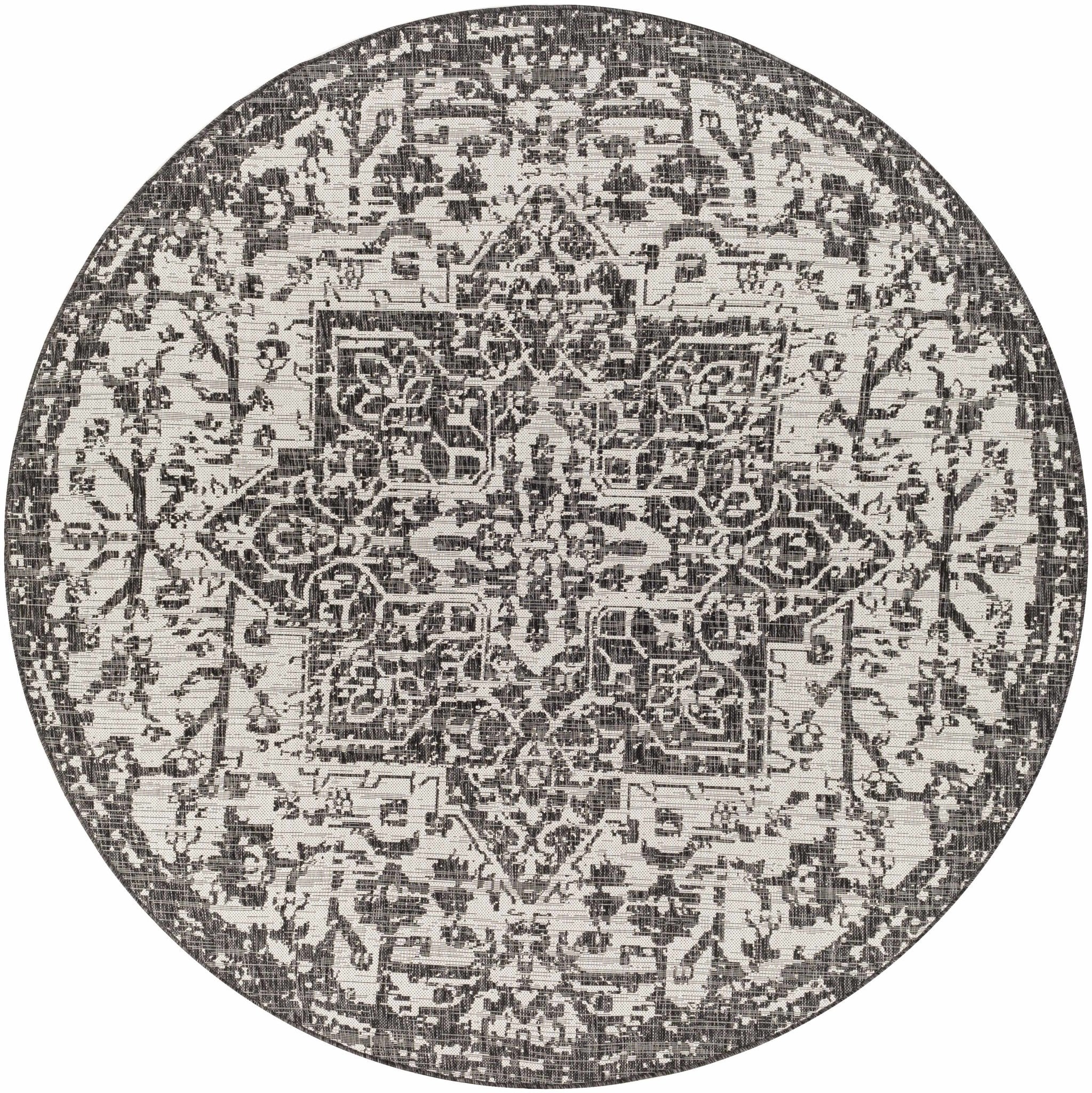 Traditional Heriz Medallion Design Charcoal and Silver Indoor and Outdoor Area Rug - Image 7
