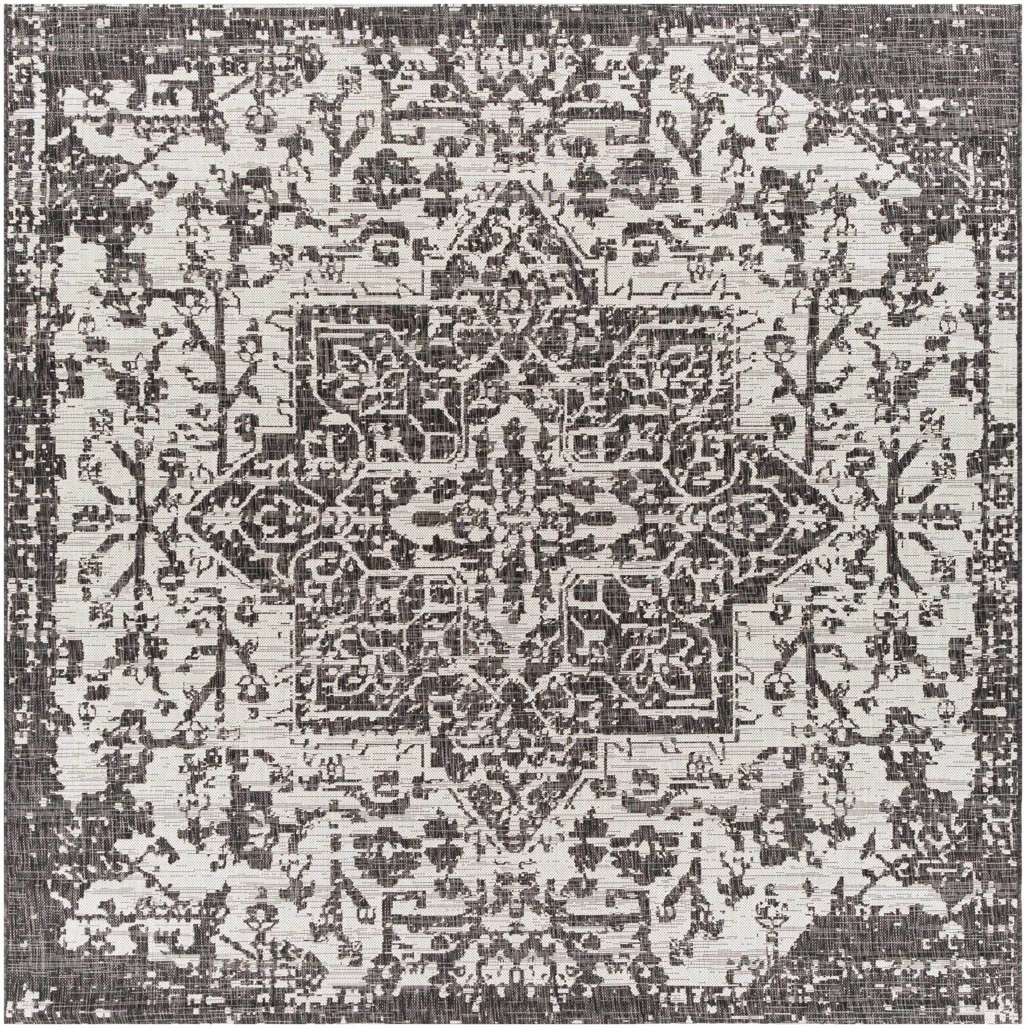 Traditional Heriz Medallion Design Charcoal and Silver Indoor and Outdoor Area Rug - Image 8