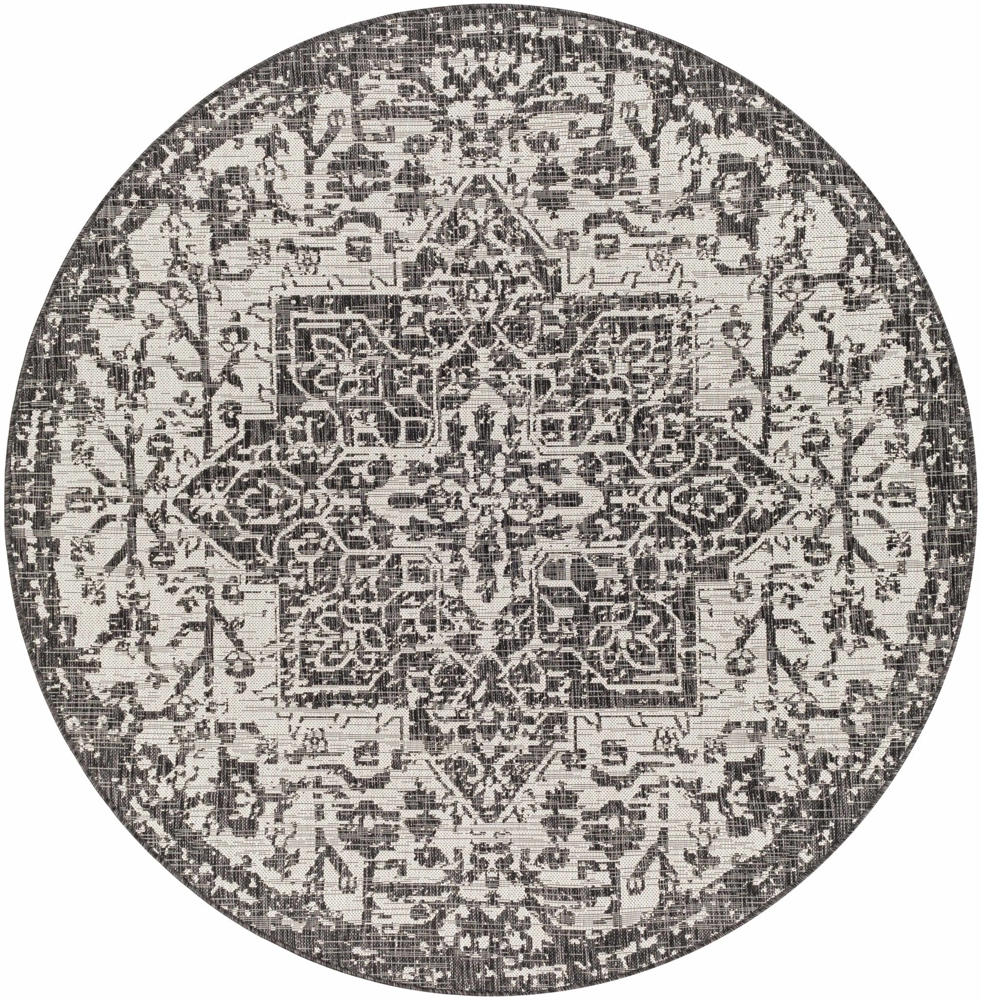 Traditional Heriz Medallion Design Charcoal and Silver Indoor and Outdoor Area Rug - Image 9