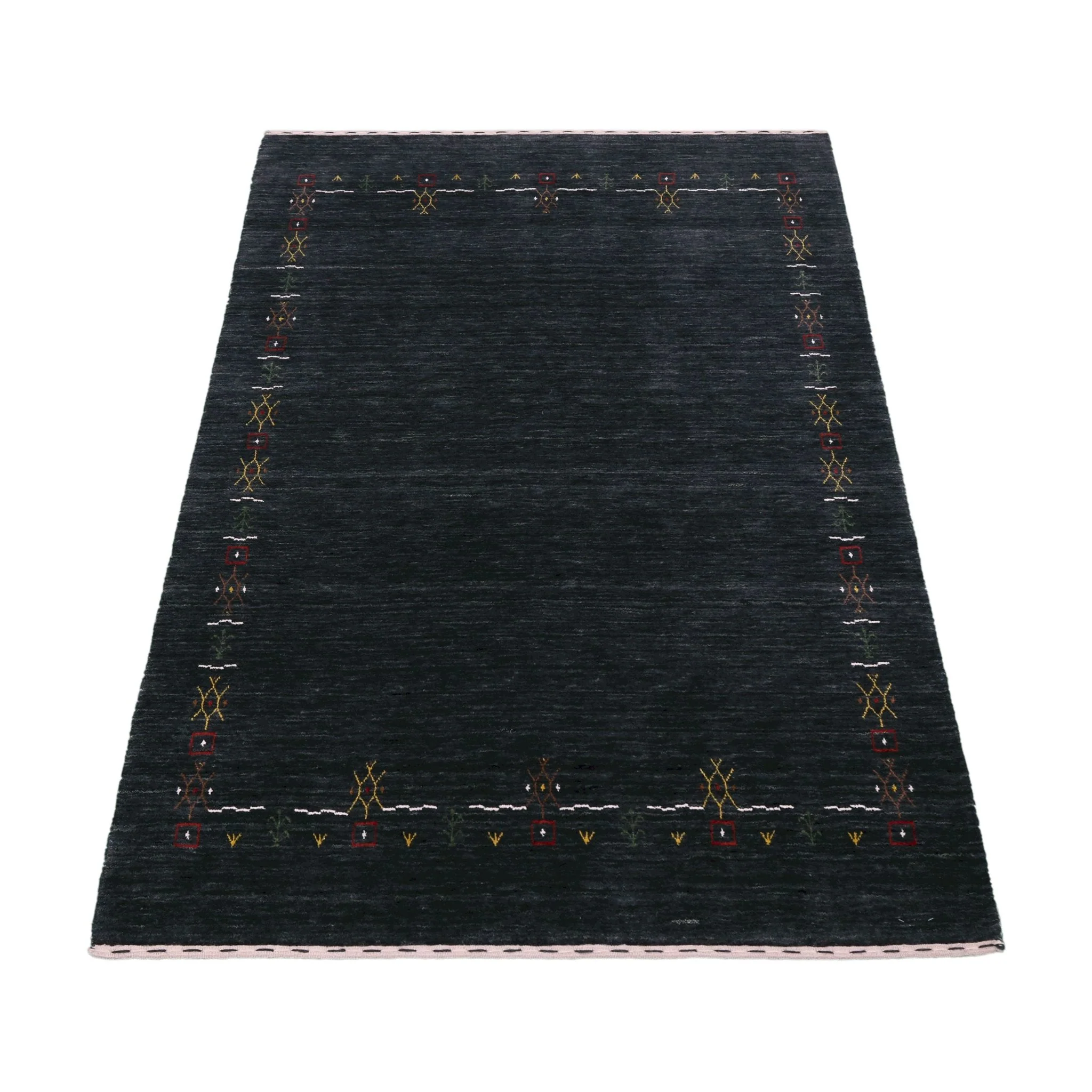Charcoal Tribal Design Border Hand Loomed Wool Area Rug - Image 10