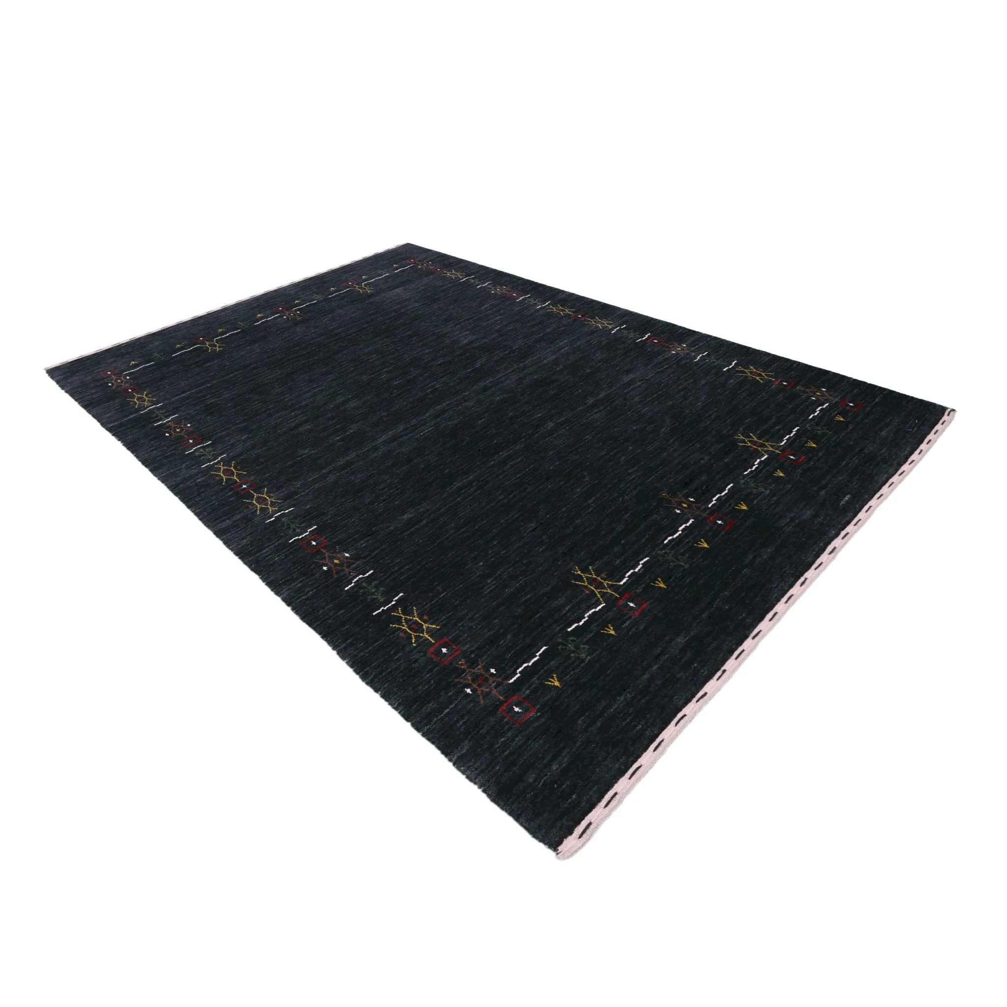 Charcoal Tribal Design Border Hand Loomed Wool Area Rug - Image 11