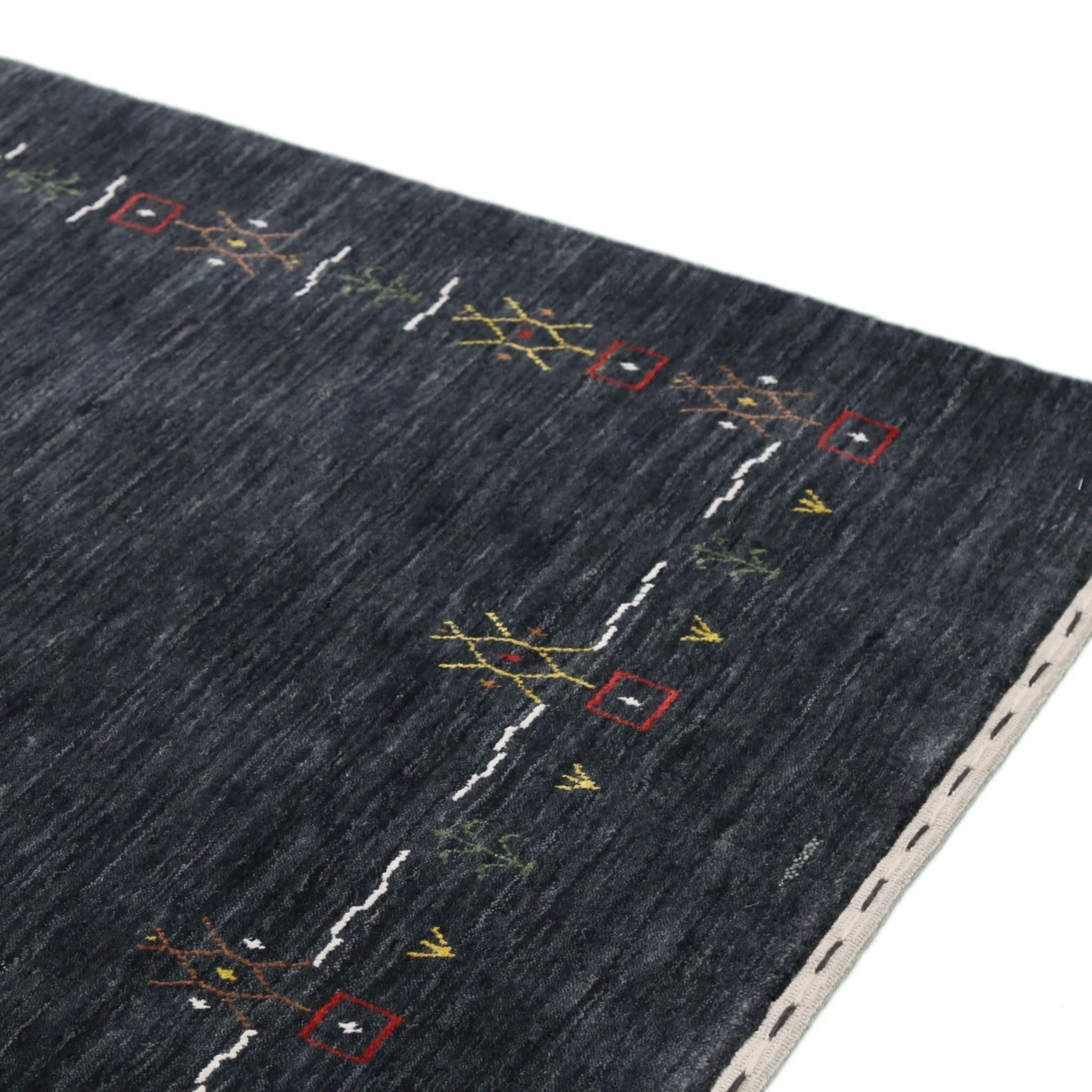 Charcoal Tribal Design Border Hand Loomed Wool Area Rug - Image 13