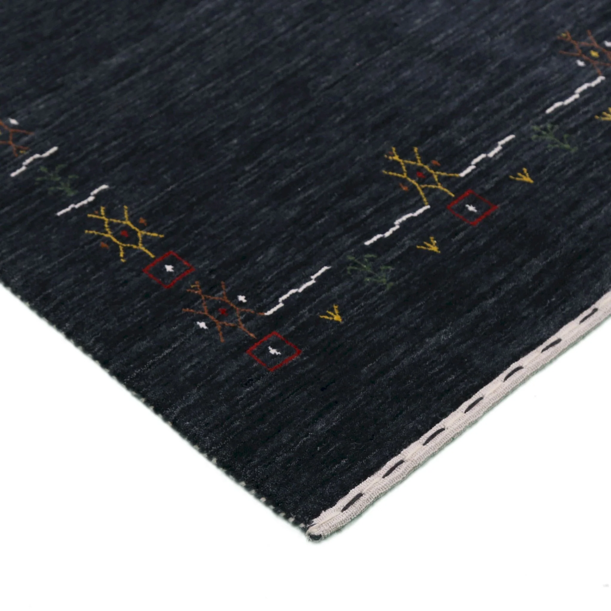 Charcoal Tribal Design Border Hand Loomed Wool Area Rug - Image 3