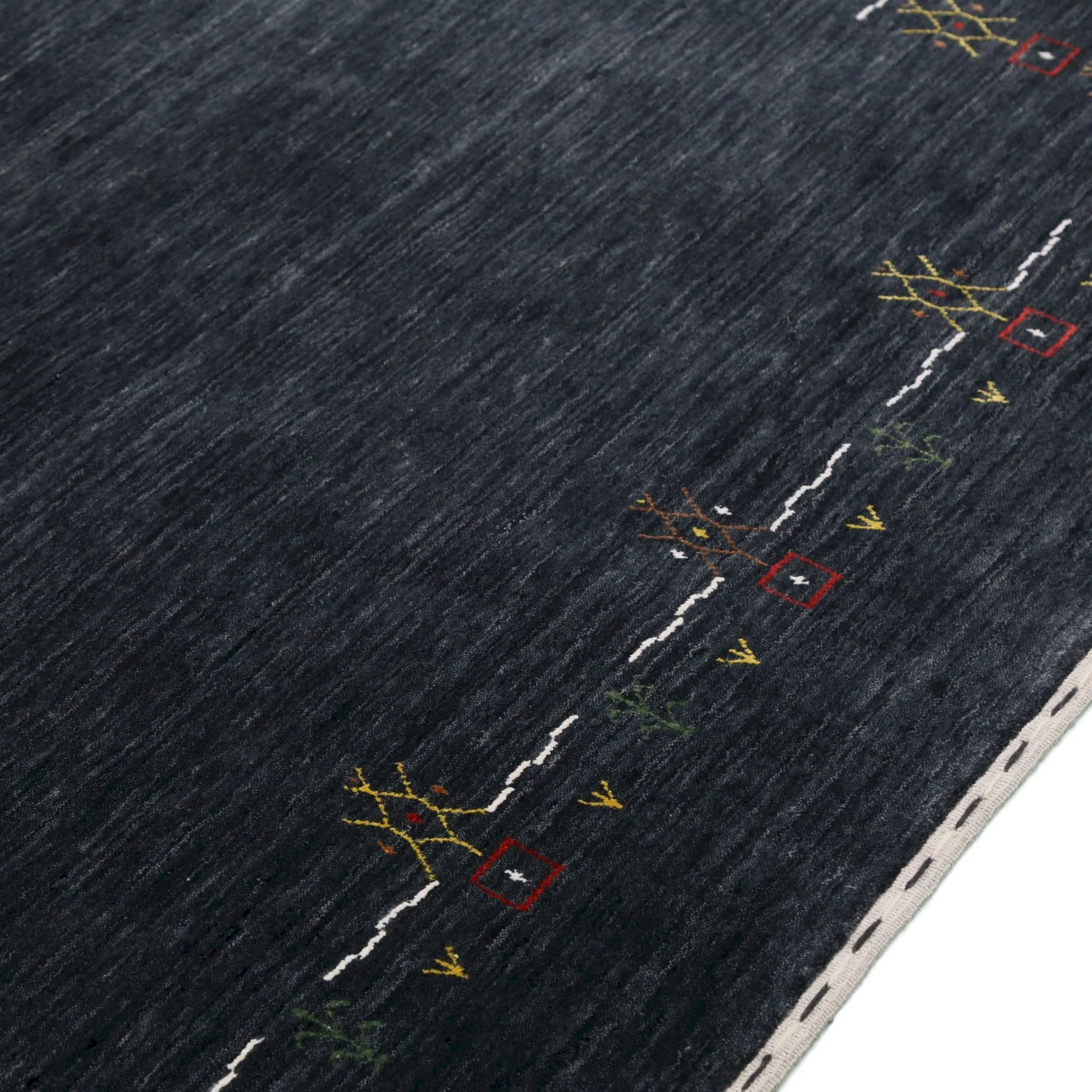 Charcoal Tribal Design Border Hand Loomed Wool Area Rug - Image 7