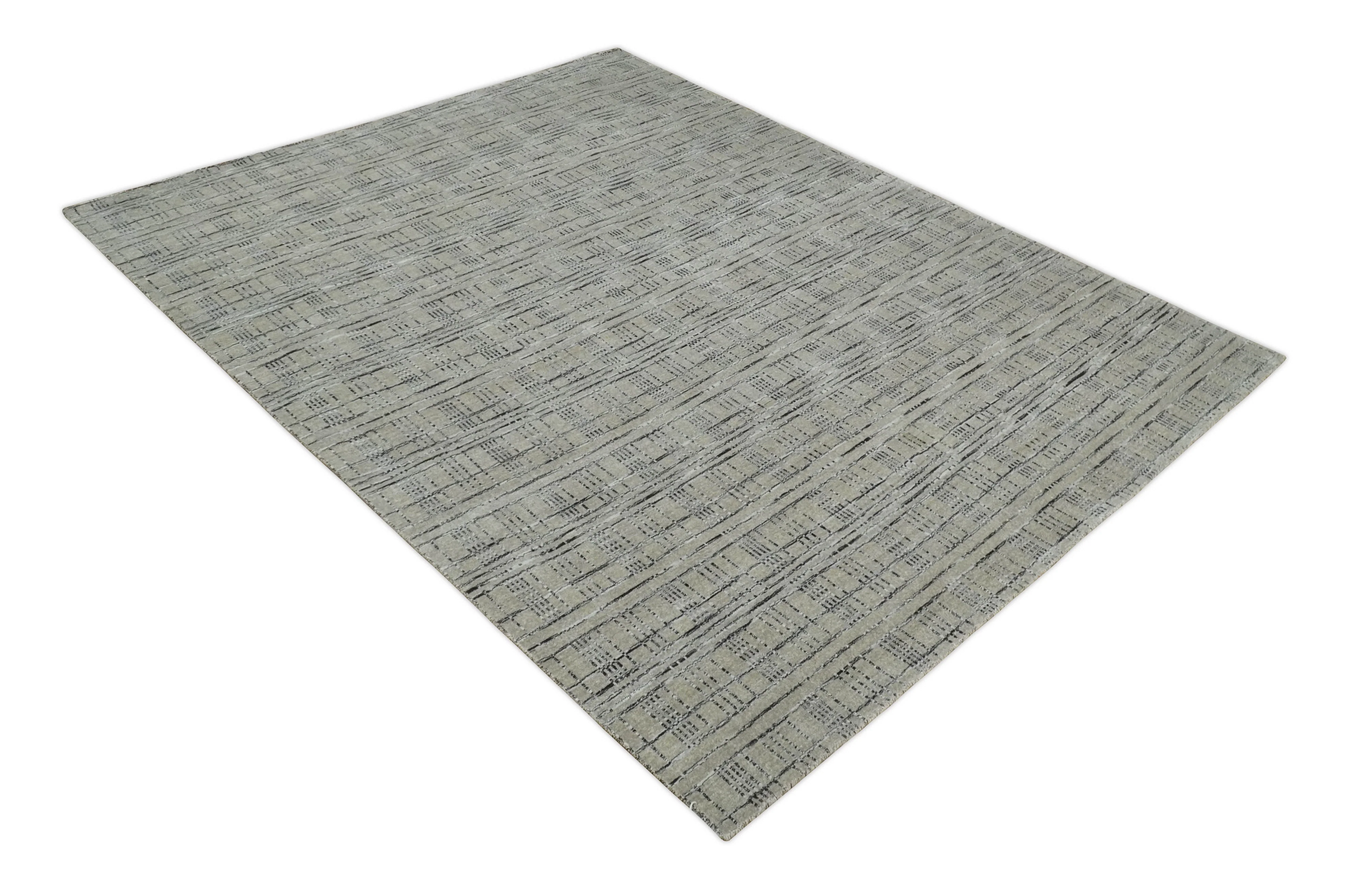 Checkered 8x10 Hand Made Gray, Black and Silver Scandinavian Blended Wool Flatwoven Area Rug | KE37 - Image 10